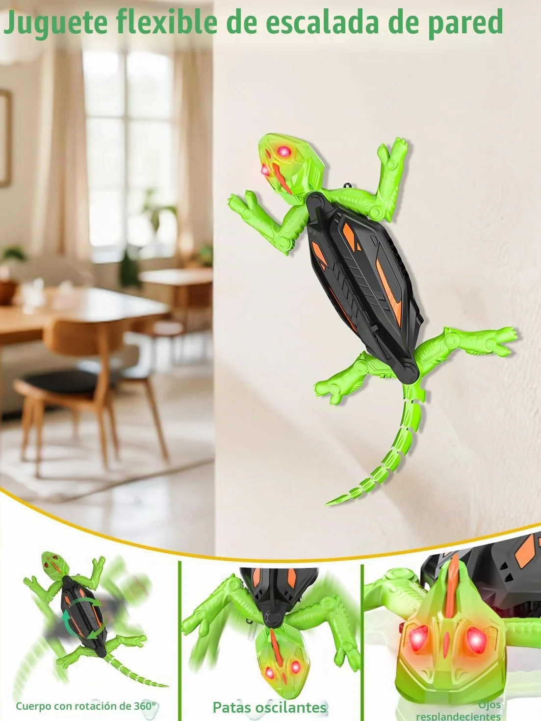 Kssvzz Lagartija Teledirigida, Gecko Teledirigido Recargable con Ojos LED, Bromas y Juegos Radio Control Robot Juguete, 360 ° Rotación Camaleon Teledirigida Regalo para niños y niñas de 3 a 12 años