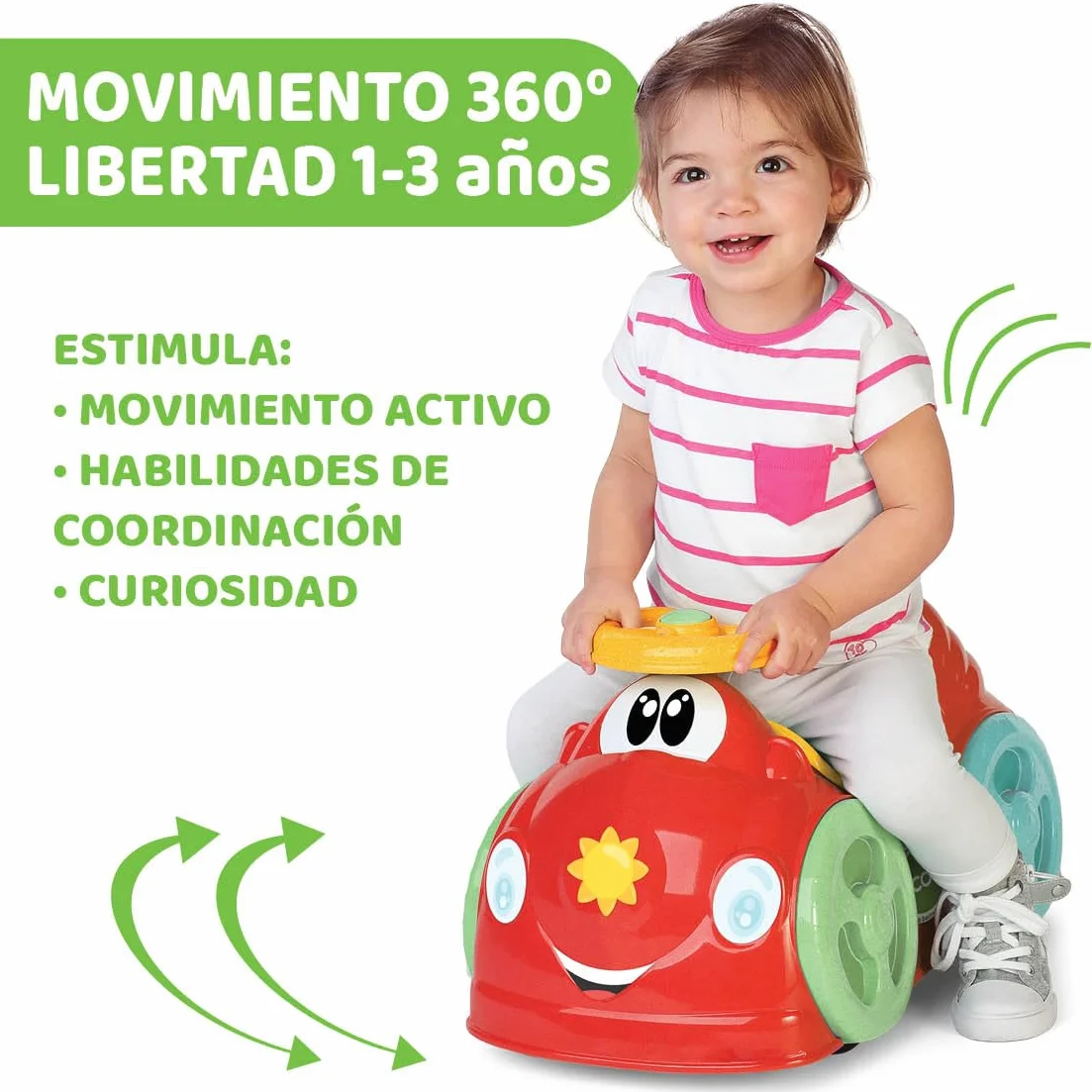 Chicco All Around, Eco+ Rojo, Correpasillos para Niños 1 a 3 Años (Máx. 20 kg), Fabricado en Italia, 75% Plástico Reciclado, Ruedas Giratorias, Claxon Mecánico, Almacenamiento, Pegatinas Incluidas