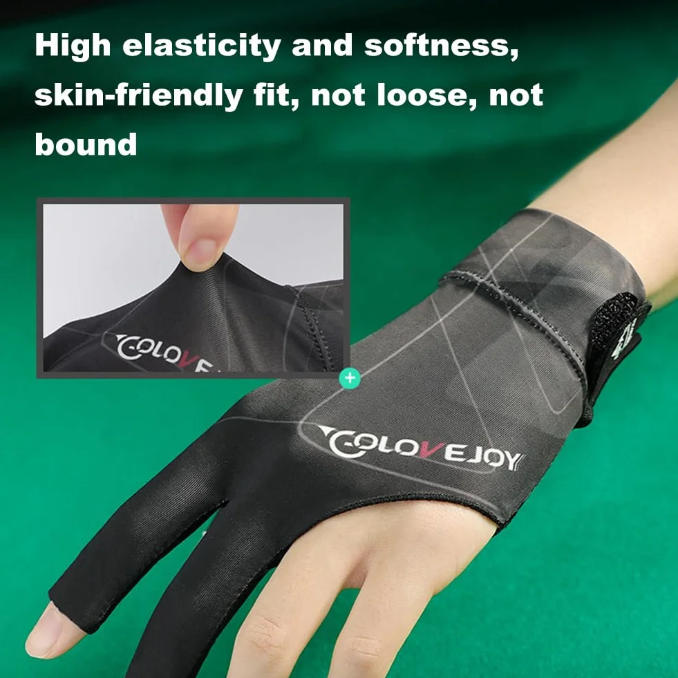 Tokaneit Guante de Billar Transpirable Antideslizante Ajustable Sin Dedos Negro Gris