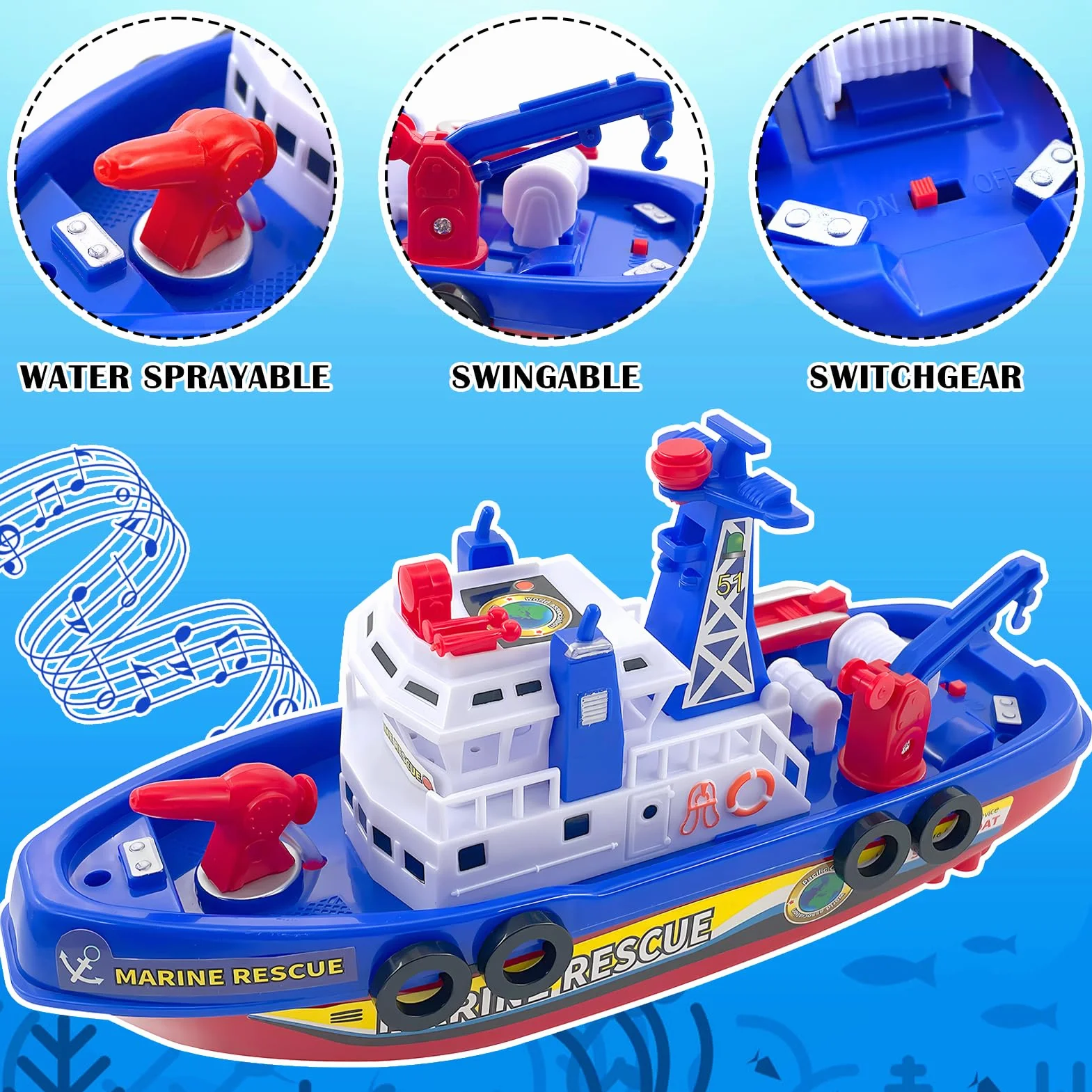 Barco de Juguete para Niños, Barco de Bomberos, Juguetes Acuáticos para Niños, Eléctrico Barco de Bomberos de Juguete con Pulverización LED Musical, Regalos Niños