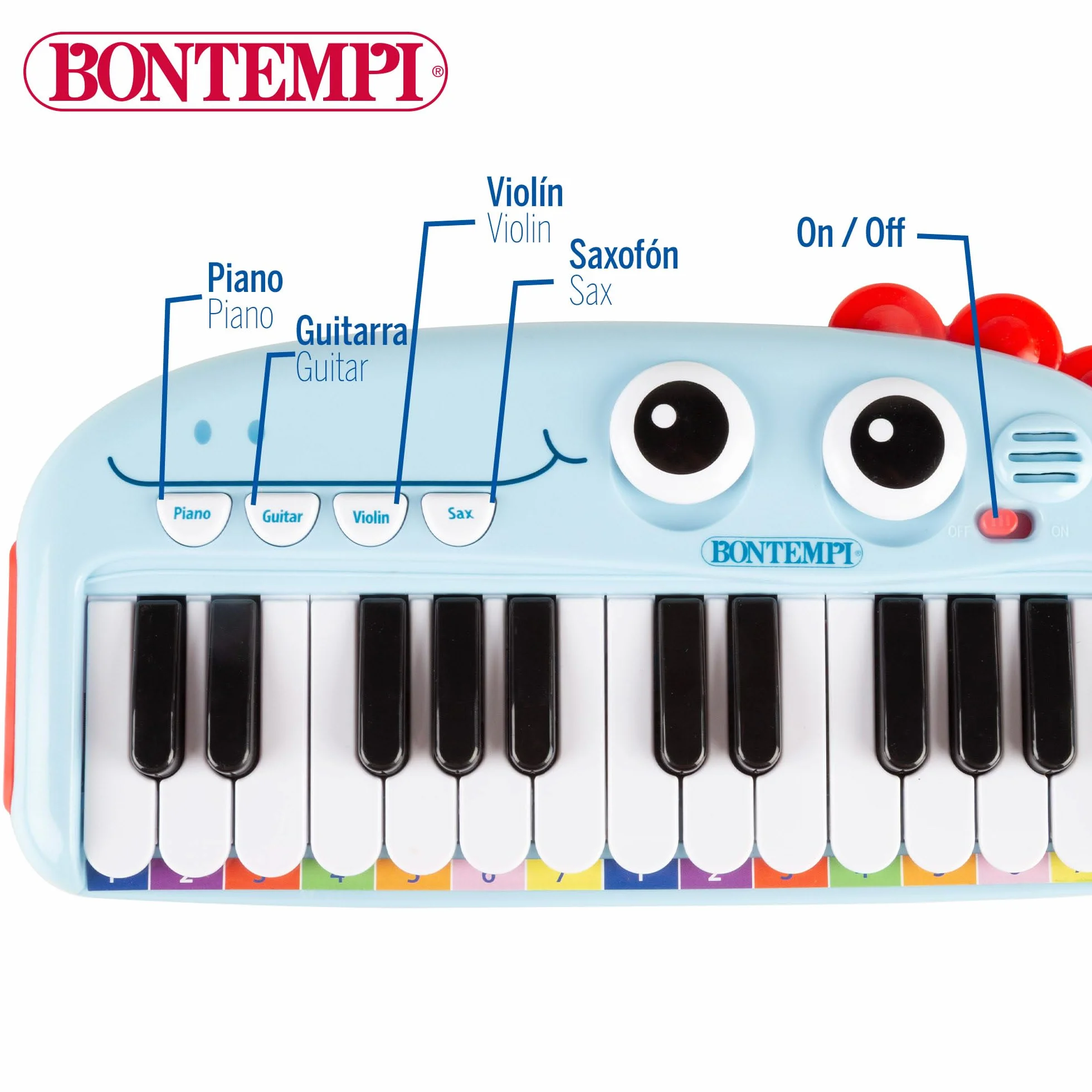ColorBaby Bontempi Piano Infantil electrónico 24 Teclas con Luces, Sonidos, Melodías, Botones y diseño Seguro con Carita Sonriente, para iniciar a los más pequeños en la música Desde 18 Meses (39213)