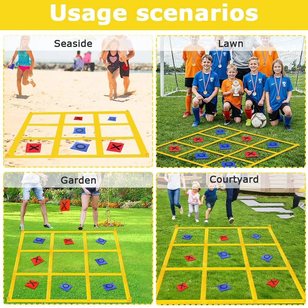 Juego para Exteriores Tic TAC Toe, Juego Gigante de Tres en Raya 1.2m con 10 Piezas X y O, Juegos De Patio Gigantes para Adultos, para Exteriores, Camping, día de Campo, para la Familia