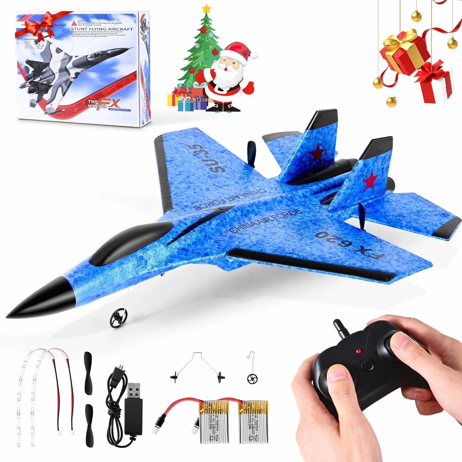 Avión Teledirigido, Avión RC 2.4GHz Avións Control Remoto Niño, Luces LED de Colores, para Niños y Principiantes, estabilizador giroscópico de 3 Ejes de Control Remoto,Azul