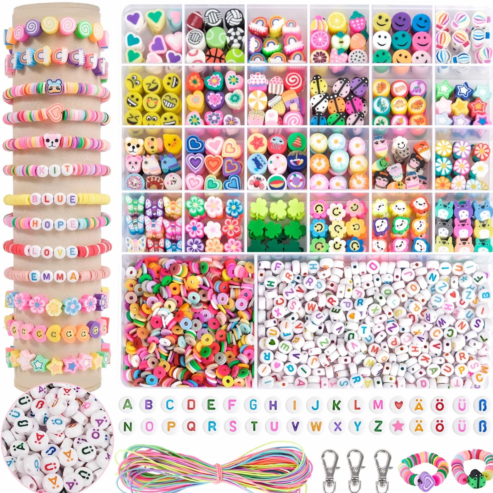 RUBY 1800 cuentas para enhebrar niños, cuentas de bricolaje para pulseras, manualidades, arcilla polimérica, juego de cuentas, collares, manualidades, regalos de cumpleaños, juguetes para 5, 6-12, 13