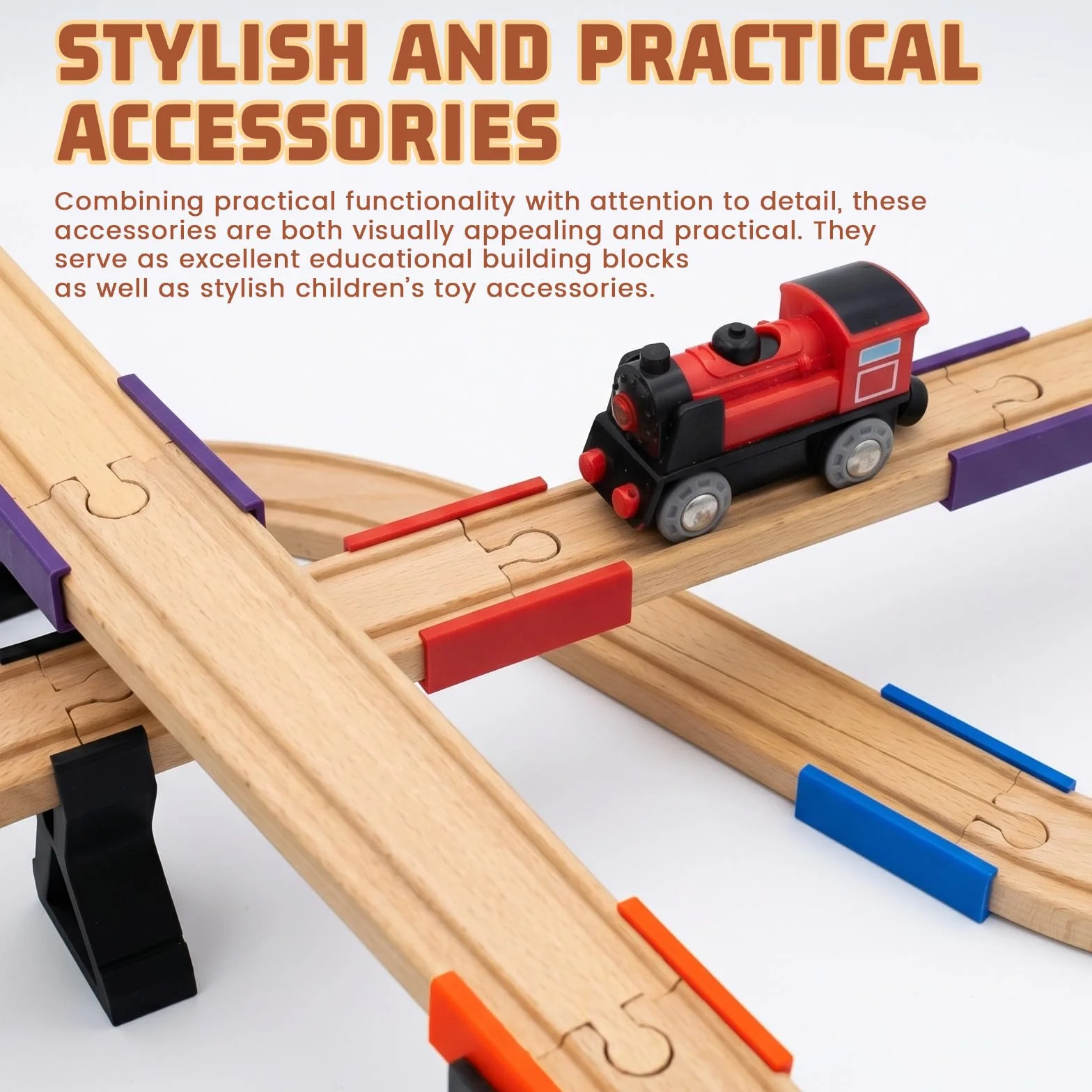 6 Piezas Rails Du Train Adaptador De Vía De Tren De Madera Piezas De Conector Universal Vías de Tren de Madera Adaptador de Puente Juguetes Educativos para Niños