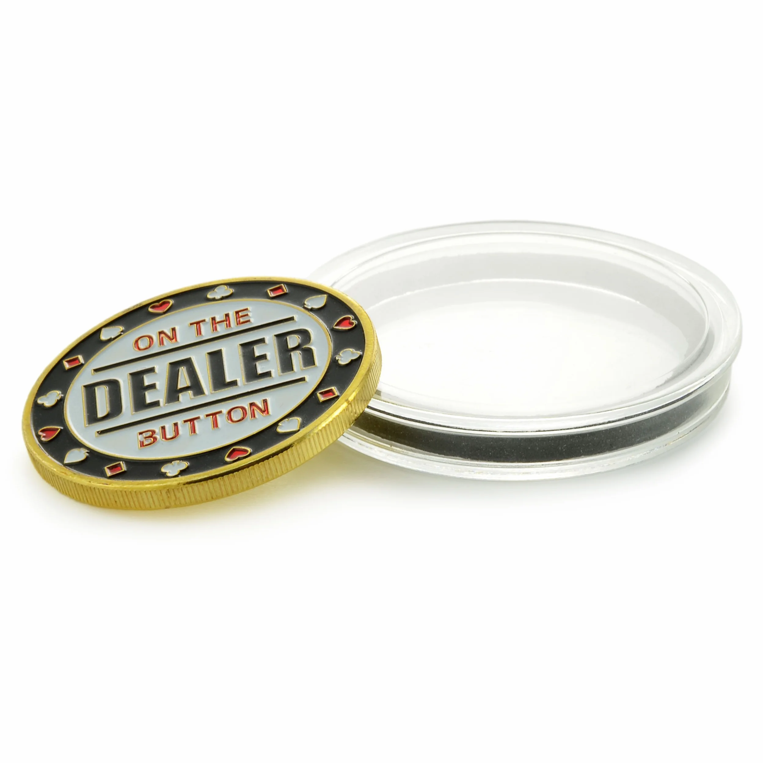 Ganzoo Juego de 3 Monedas para Poker en Estuche, Dealer Button Small Blind Big Blind, Metal Macizo con Relieve 3D en ambas Caras y Detalles, Bordes estriados para Agarre Firme, 40 mm, Espesor 3,1 mm