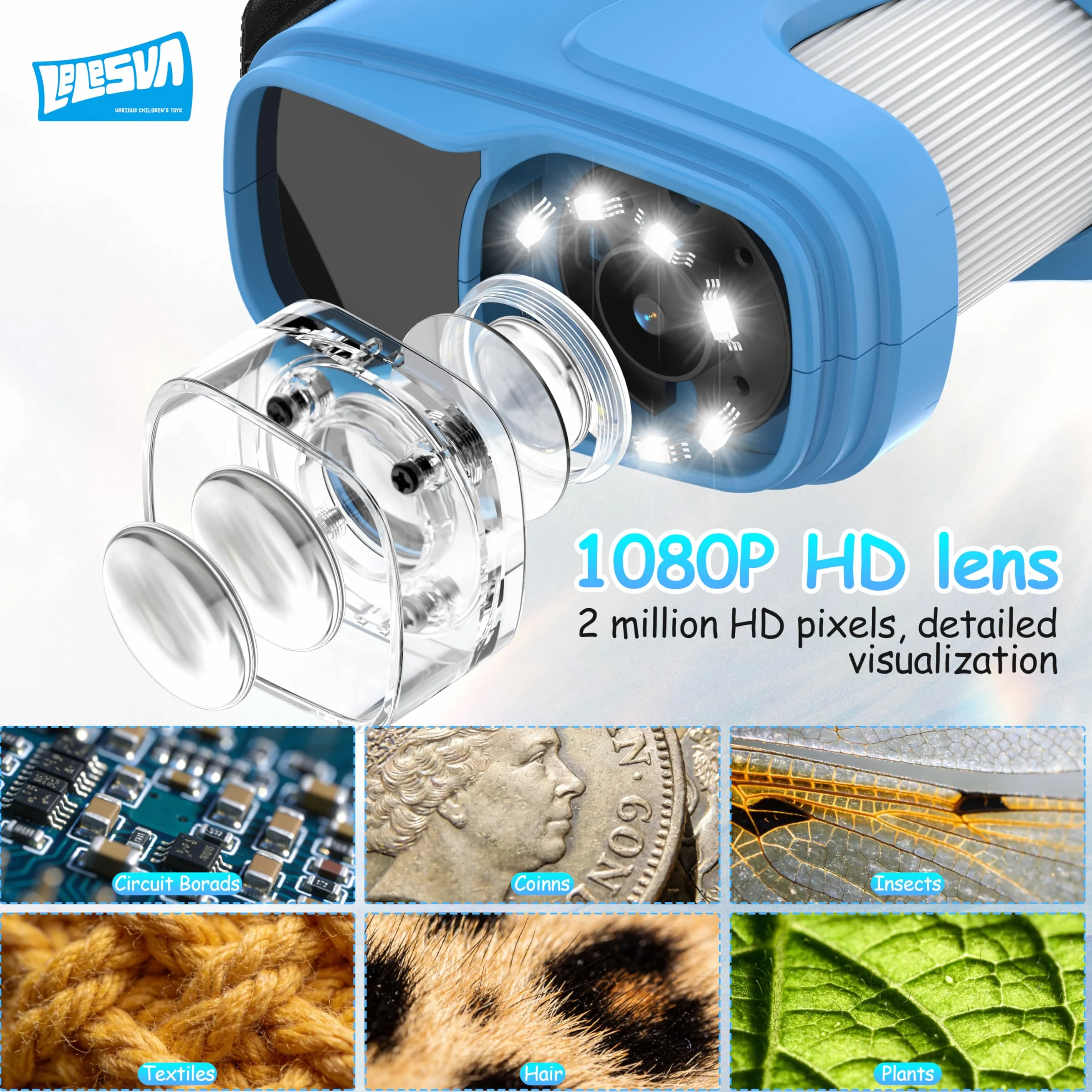 Microscopio Infantil con Pantalla Mejorada de 2.4" y resolución 4K Mini microscopio portátil de Bolsillo (1000X) Juguete Educativo Stem de Ciencia, cumpleaños (Azul)