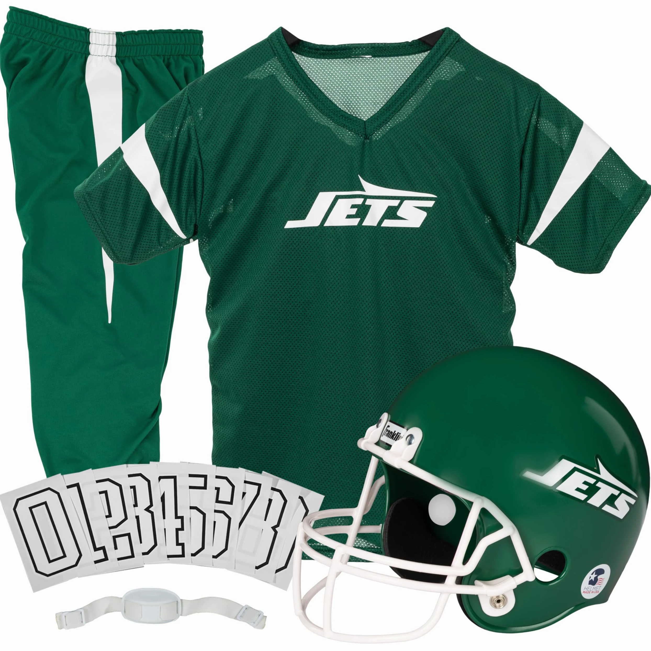 Franklin Sports NFL - Conjunto de Uniforme de fútbol Americano Juvenil para niños y niñas, Incluye Casco, Camiseta y Pantalones con Correa de Barbilla + números