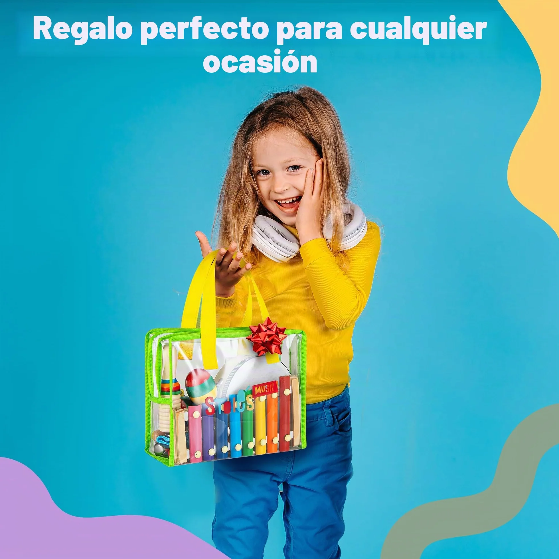 Stoie’s Set de Instrumentos Musicales para Niños – Instrumentos de percusión de Madera para niños de 1 a 3 años, xilófono, pandereta, Maracas, Juguetes Musicales para niños de 3 a 5 años