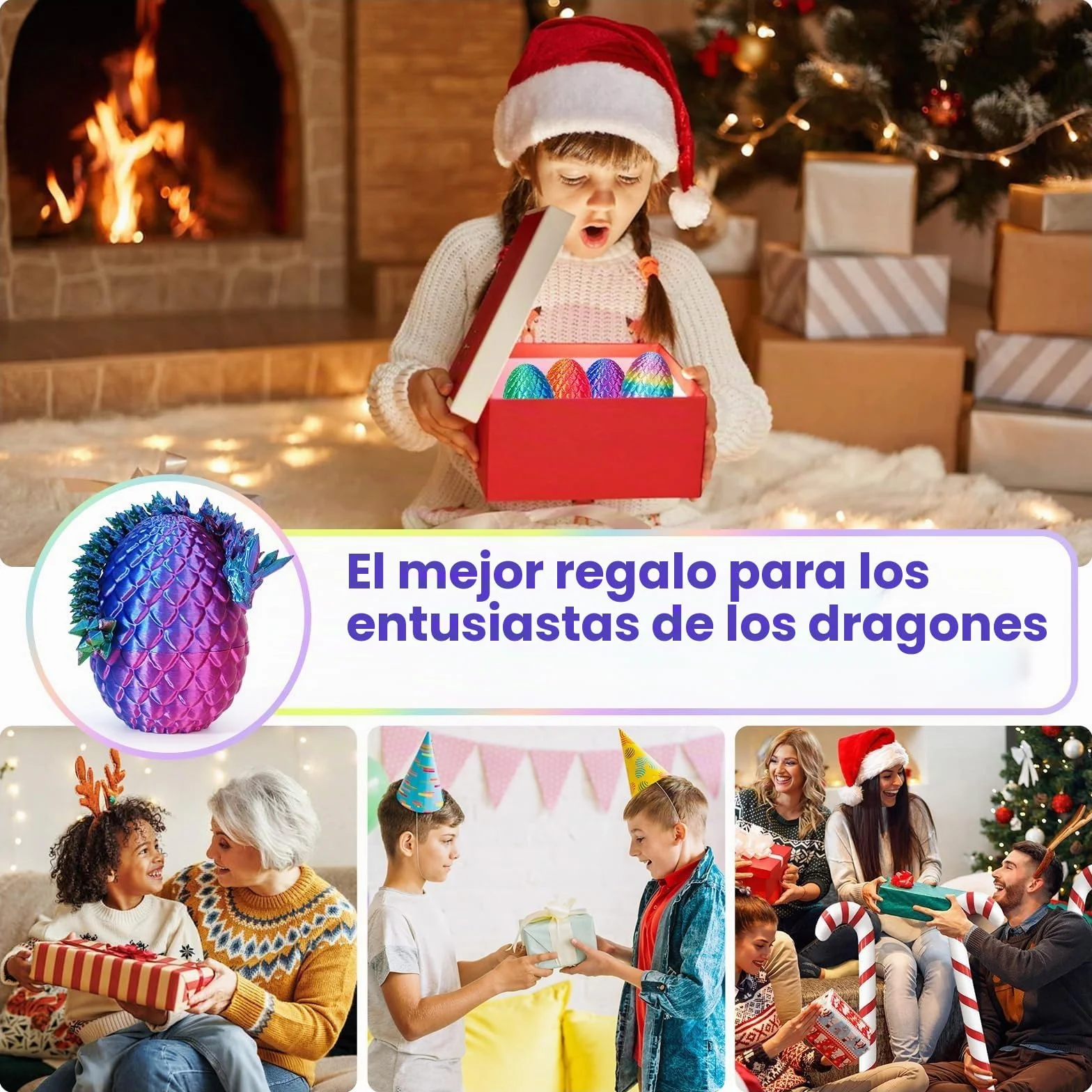Set de 4 Huevos de dragón Impresos en 3D con Dragones articulados en su Interior Juguete Fidget de dragón para niños y Adultos Decoración para casa Oficina Regalo para Pascua Navidad cumpleaños