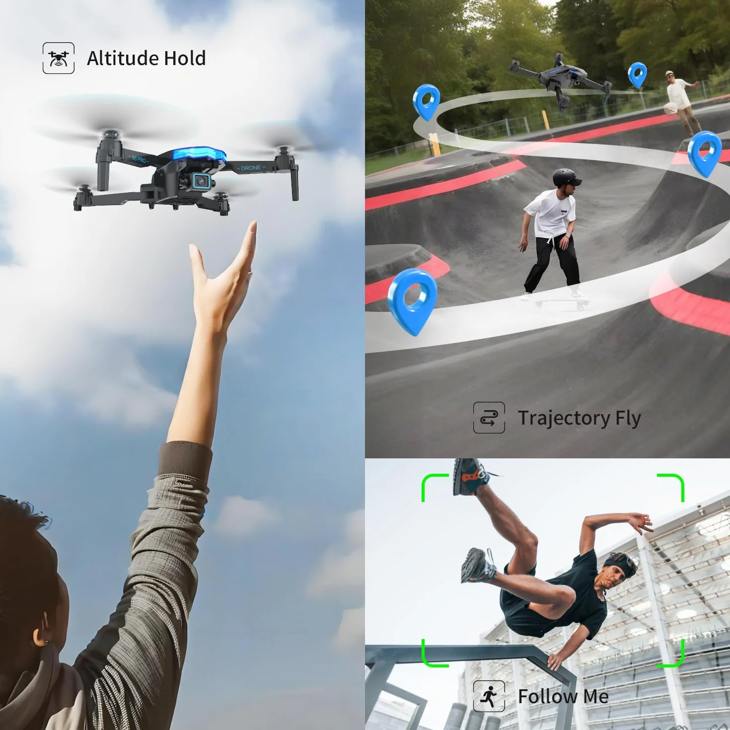 Dron con Camara 1080P para Niño y Adultos RC Quadcopter con Motor sin Escobilla Drone FPV para Principiantes con 30min de Vuelo/Altitud Retención, Juguete para Niño Regalos Cumpleaños (Grey)