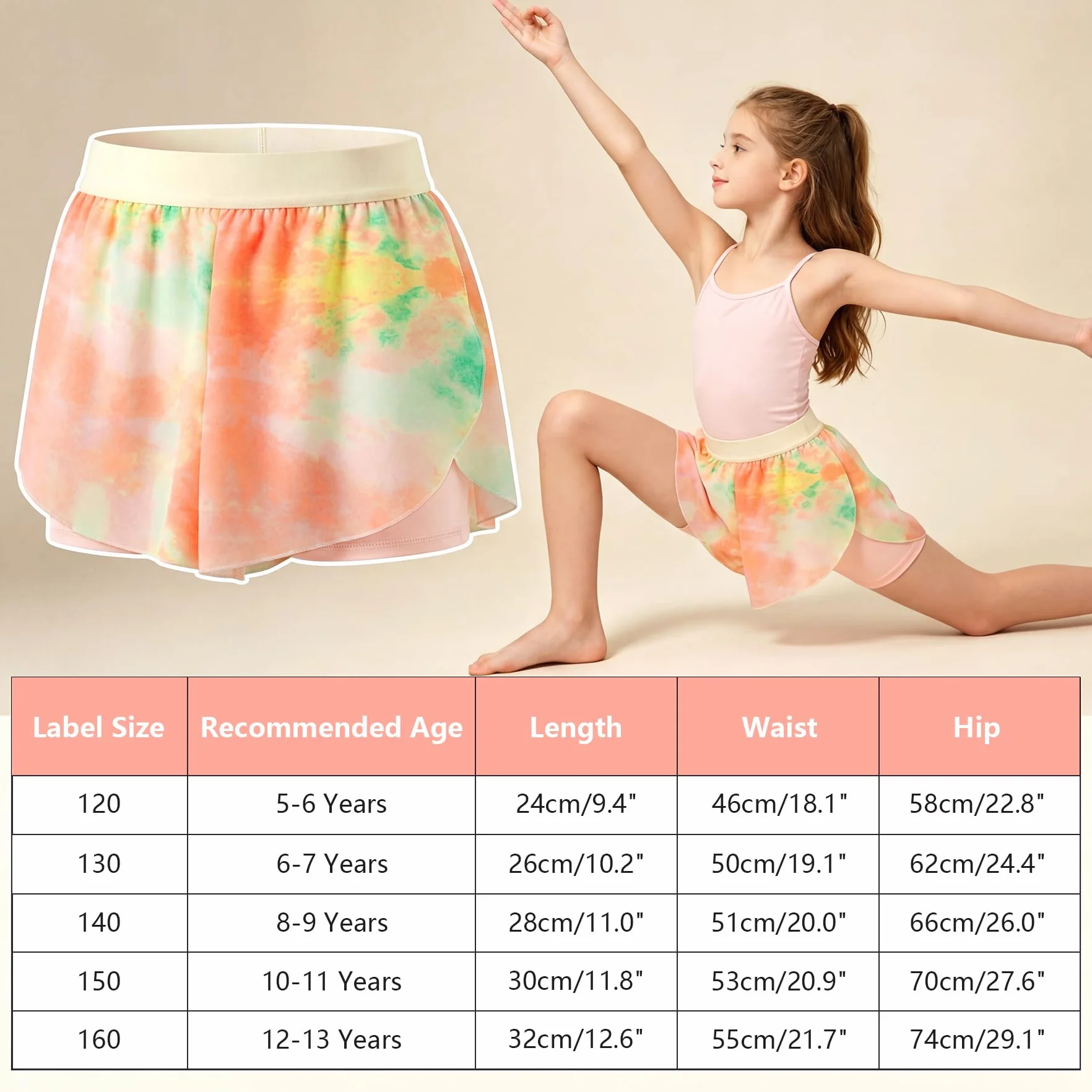 Pantalones Cortos 2 en 1 para Niñas Secado Rápido Deportivo con Falda y Forro Cintura Elástica Verano Shorts Tenis Baile Ciclismo 5-13 Años