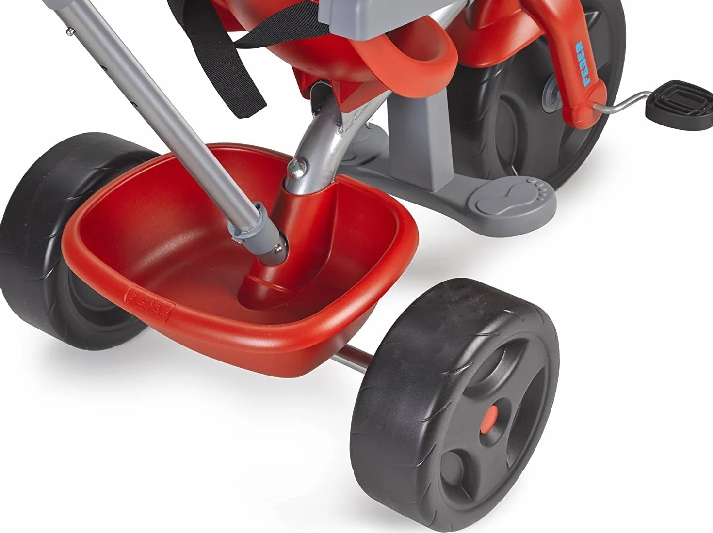FEBER - EVO Trike Plus, Triciclo para Niños con Estructura Metálica y Cinturón de Seguridad, 2 Posiciones, Silla de Empuje y Mando para Música con Altavoz, 9 Meses+, Azul, Famosa (800010946)