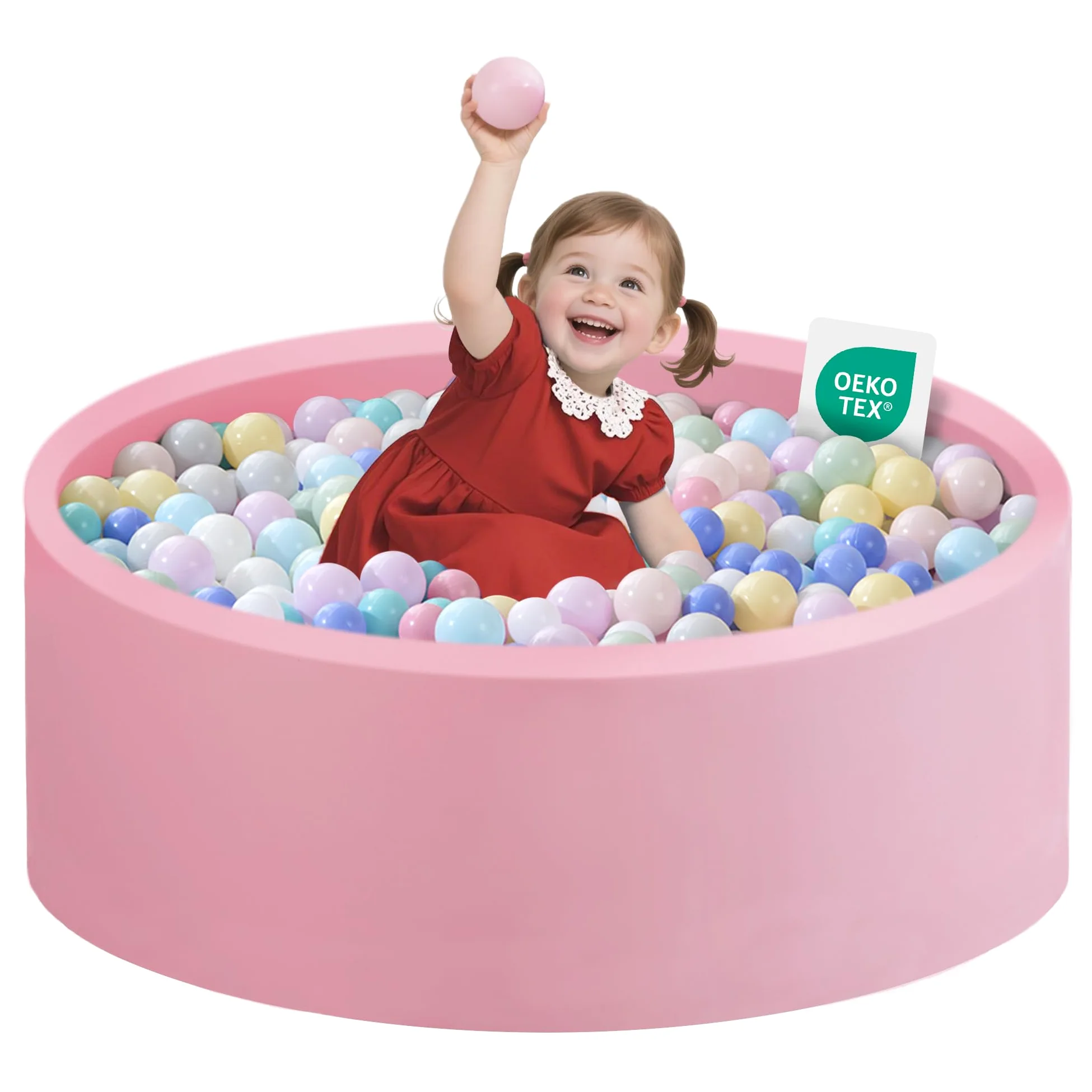 Zedachica Piscina de Bolas Redonda de Espuma, 90 x 30 cm, para bebés a Partir de 1 año, para Interior y Exterior, para niñas y niños, Color Rosa