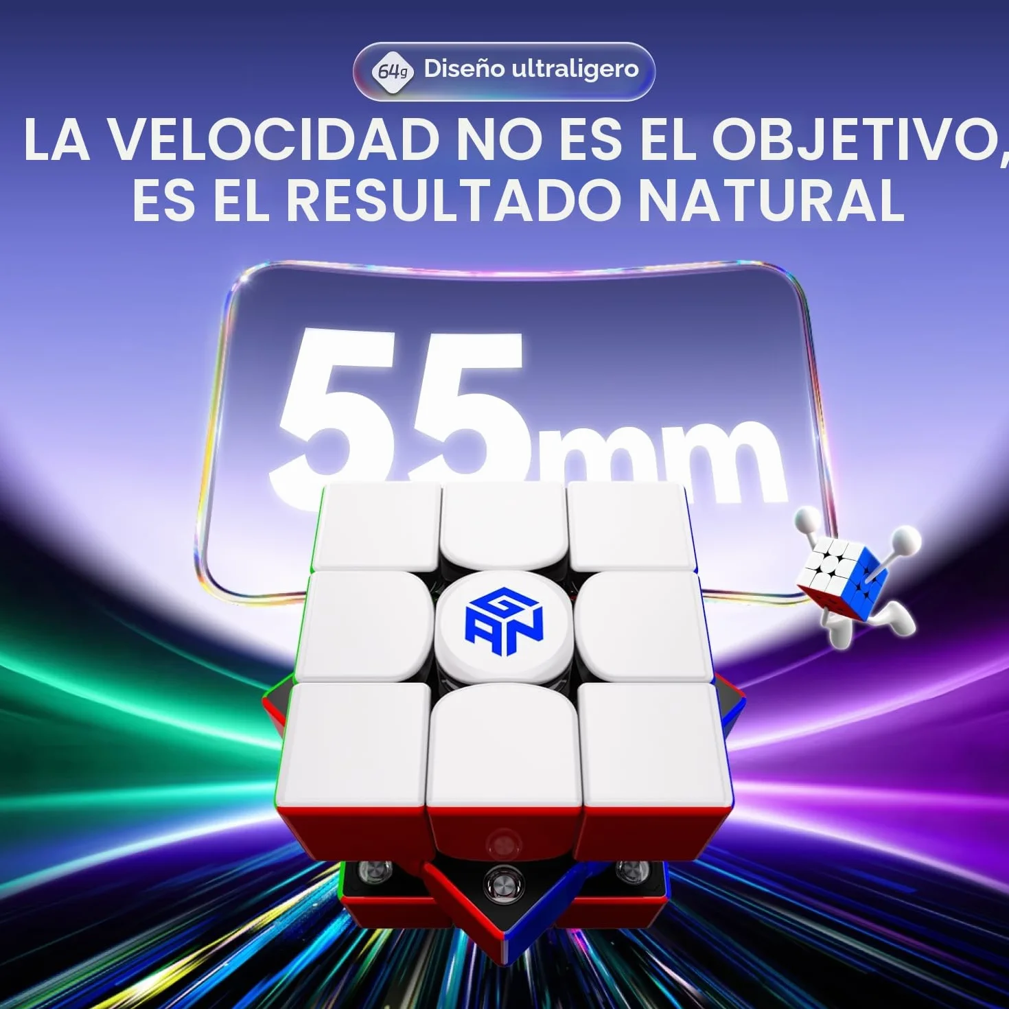 GAN V100 Maglev Speed Cube 3x3, Magnético Cubo Ultraligero de 64 g, Profesional Original Cubos de Velocidad, Apto Tanto para Niños como para Adultos, UV Version, Superficie Interior Negro 55mm