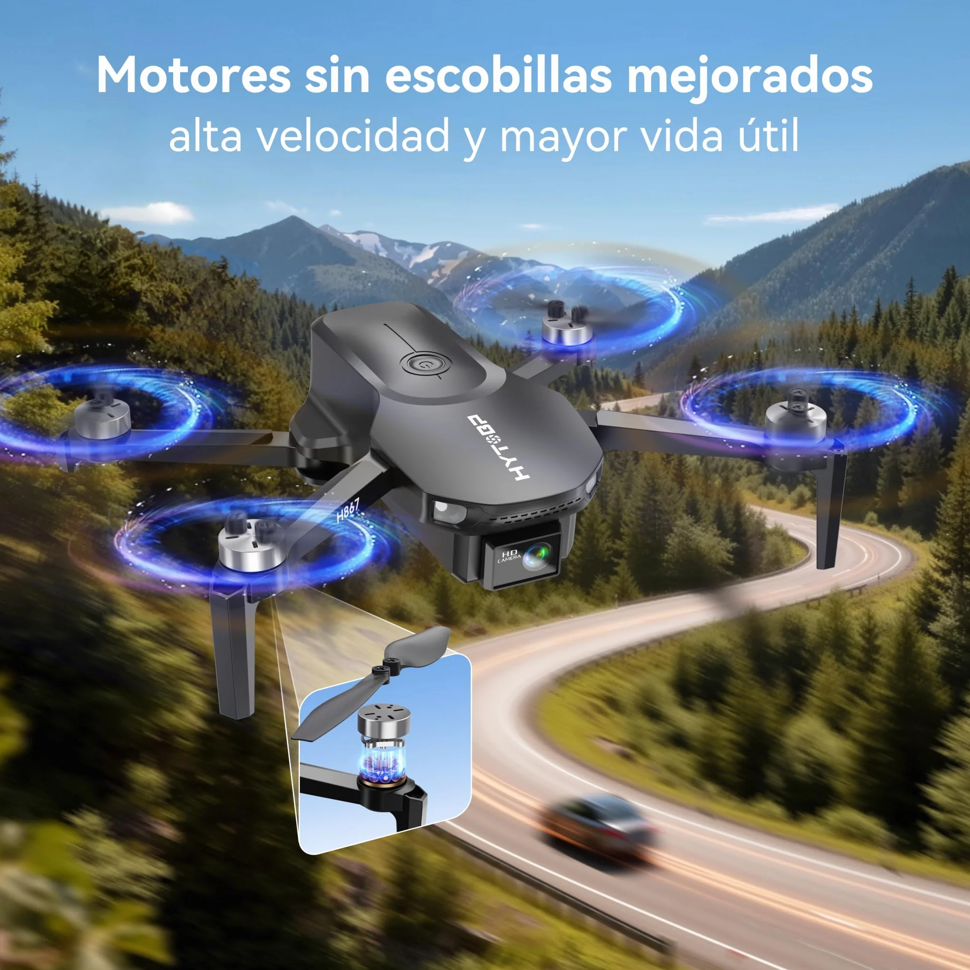 H867 Drones con Cámara 4K para Adultos y Principiantes, Motor Sin Escobillas, 36 Min de Vuelo (2 Baterías), Volteretas 360°, Cuadricóptero RC Plegable(Negro)(Estándar)
