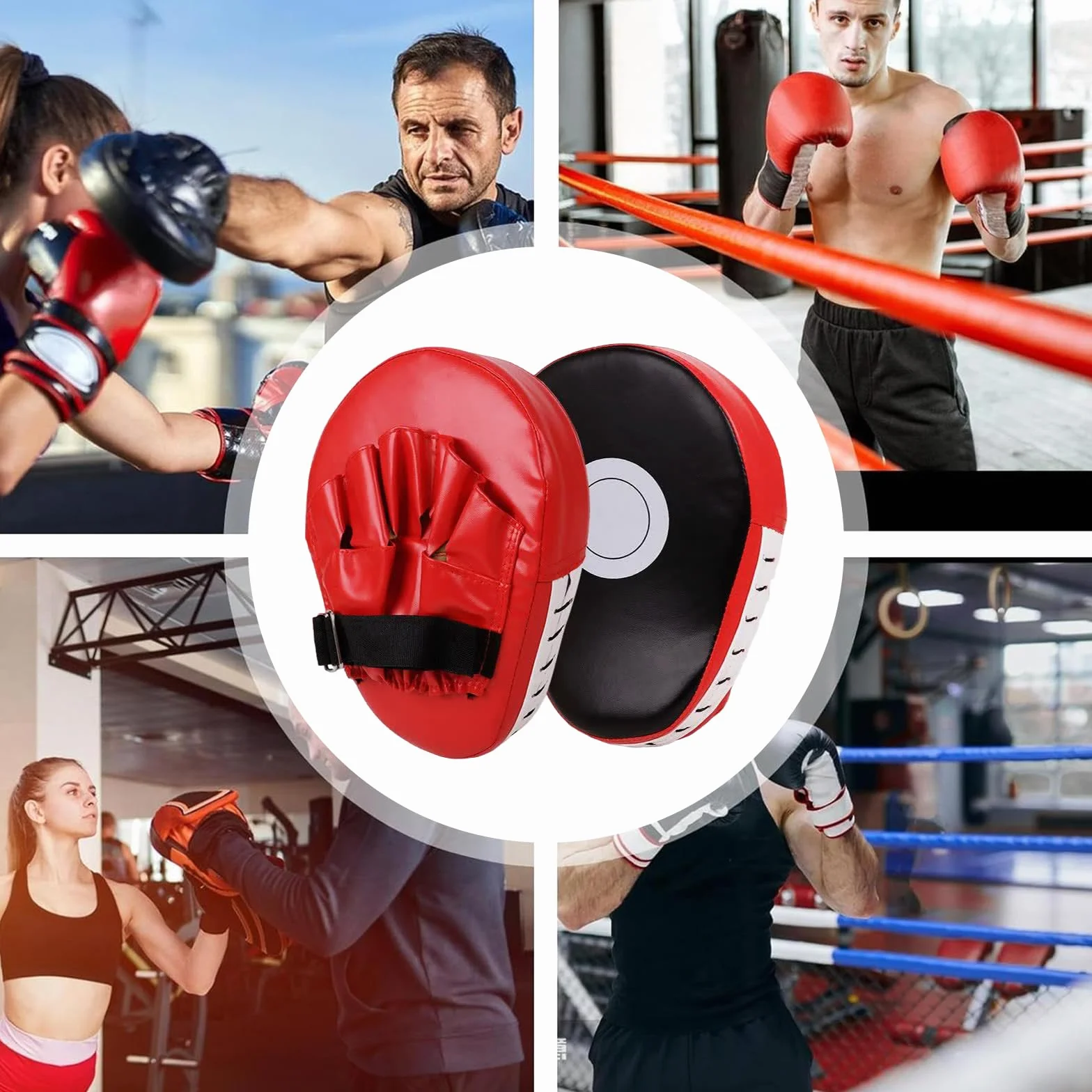 Manoplas de Kickboxing Arco Piel Sintética Engrosada Espuma Gruesa Acolchada Almohadillas Ajustables Muay Thai