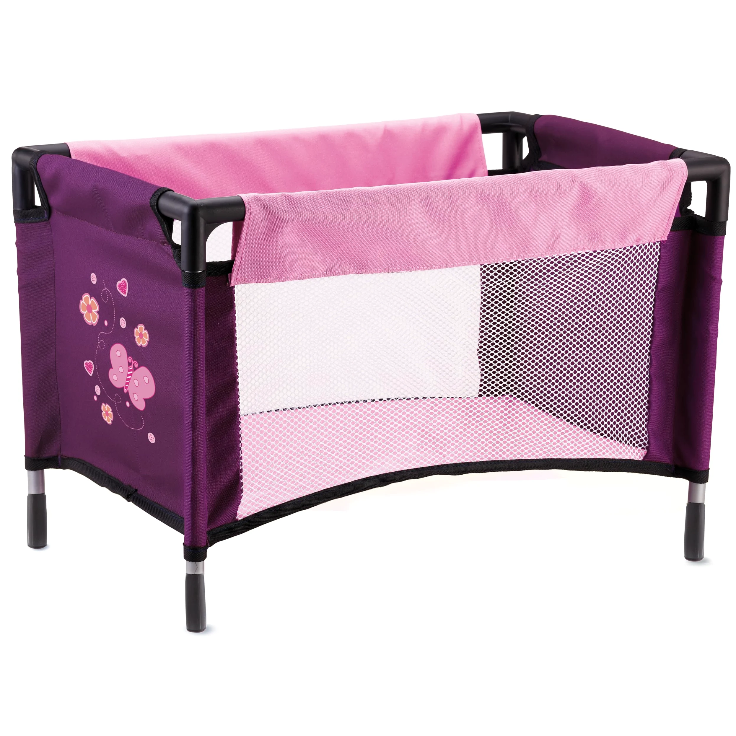 Bayer Design Cochecito de Muñecas Trendy, Bolsa, Ajustable, Plegable | rosa con mariposa