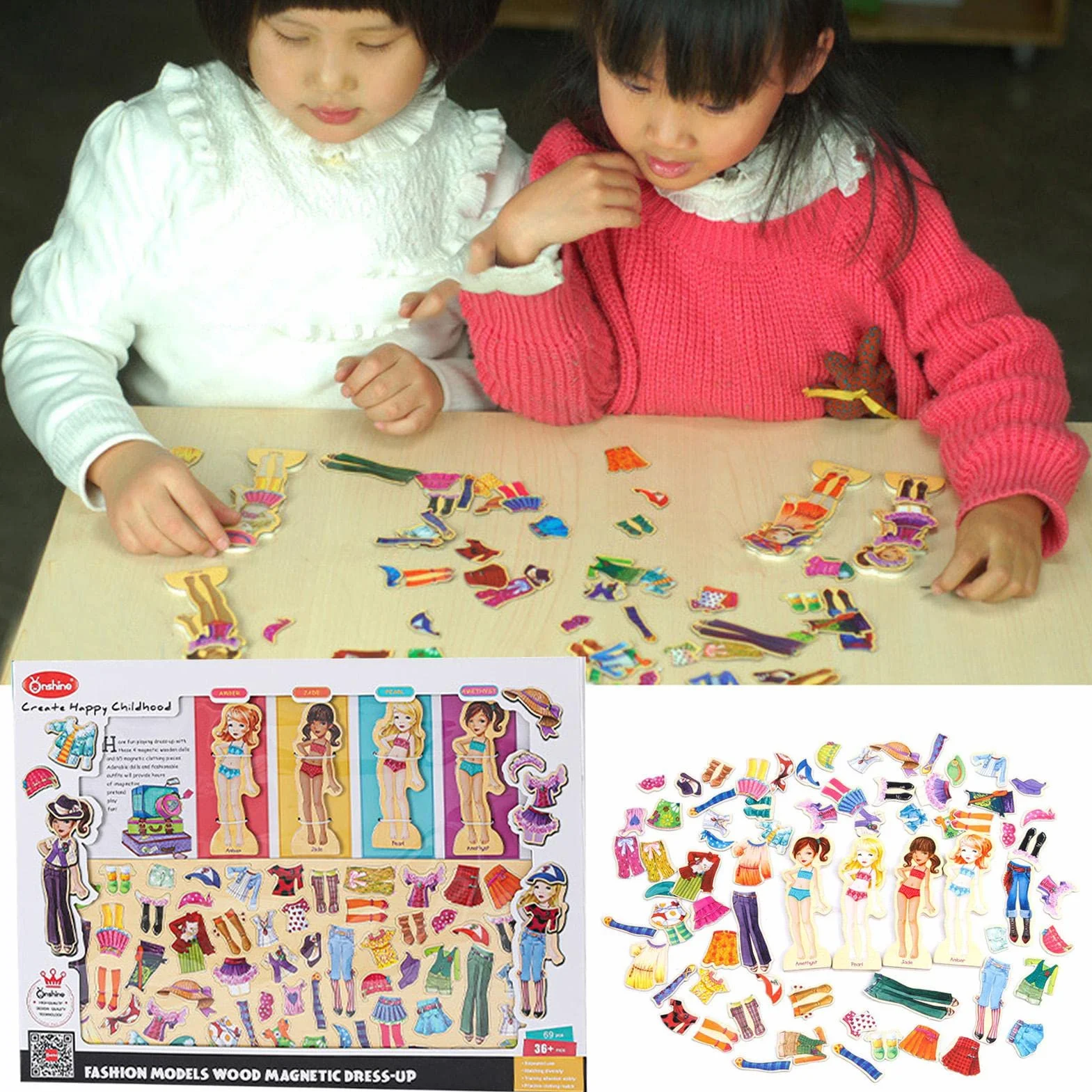 Madera para Vestir | Muñecas Papel Princesa para niñas - Dress-Up Dolls Travel Playset Que Incluye 63 Piezas y 4 muñecas Madera, Estuche magnético para Juegos