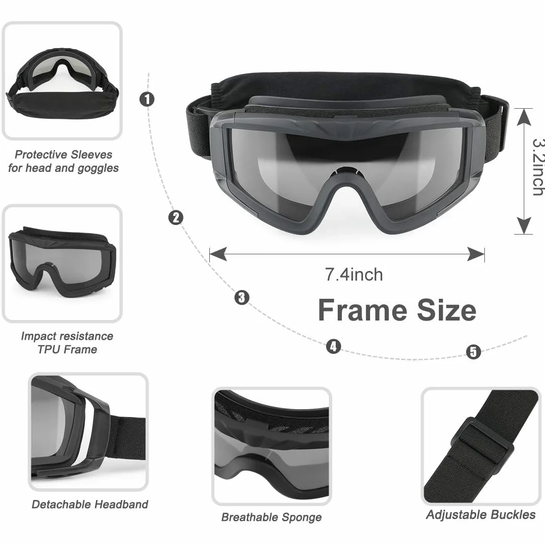 Feyachi Gafas de airsoft tácticas con 3 lentes intercambiables protección UV400 antivaho para tiro caza paintball