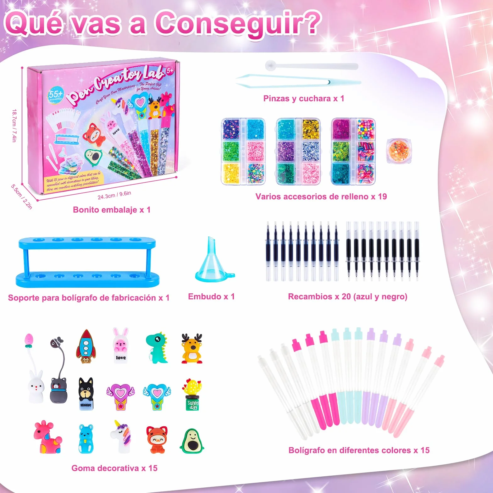 Kazzley Kit de Creación de Bolígrafos con 55+ PCS, Cree 15 Bolígrafos Personalizados, Manualidades Niños 5 6 7 8 9 10 años, Juego Creativo Infantil, Regalo Juguetes para Niños y Niñas