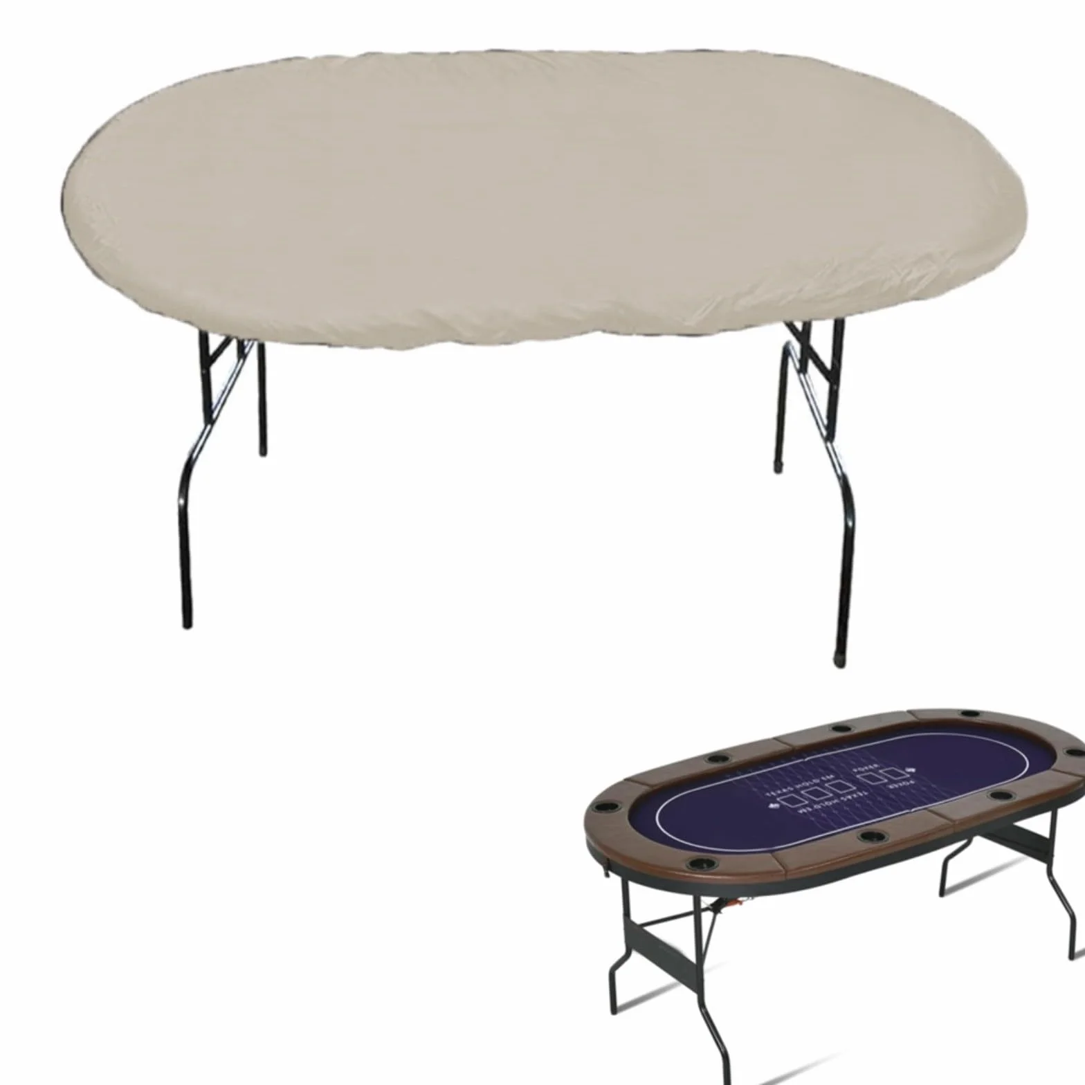 HpLive Cubierta De Mesa De Poker Ovalada Para Poker De Tela Oxford 420D, Funda Protectora Impermeable Para Mesas De Juego 244 X 122 CM(Gris)