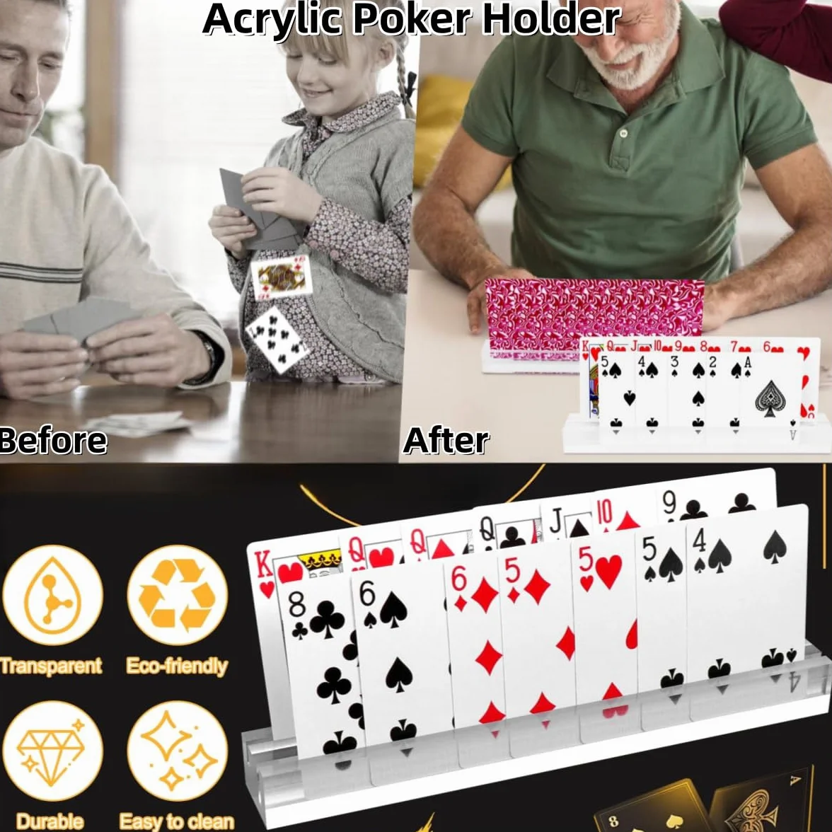 Soporte para Naipes, 2PCS Acrílico Soporte para Juego de Cartas, Titular de La Tarjeta de Juego para Niños Discapacitados Adultos Personas Mayores (Blanco)