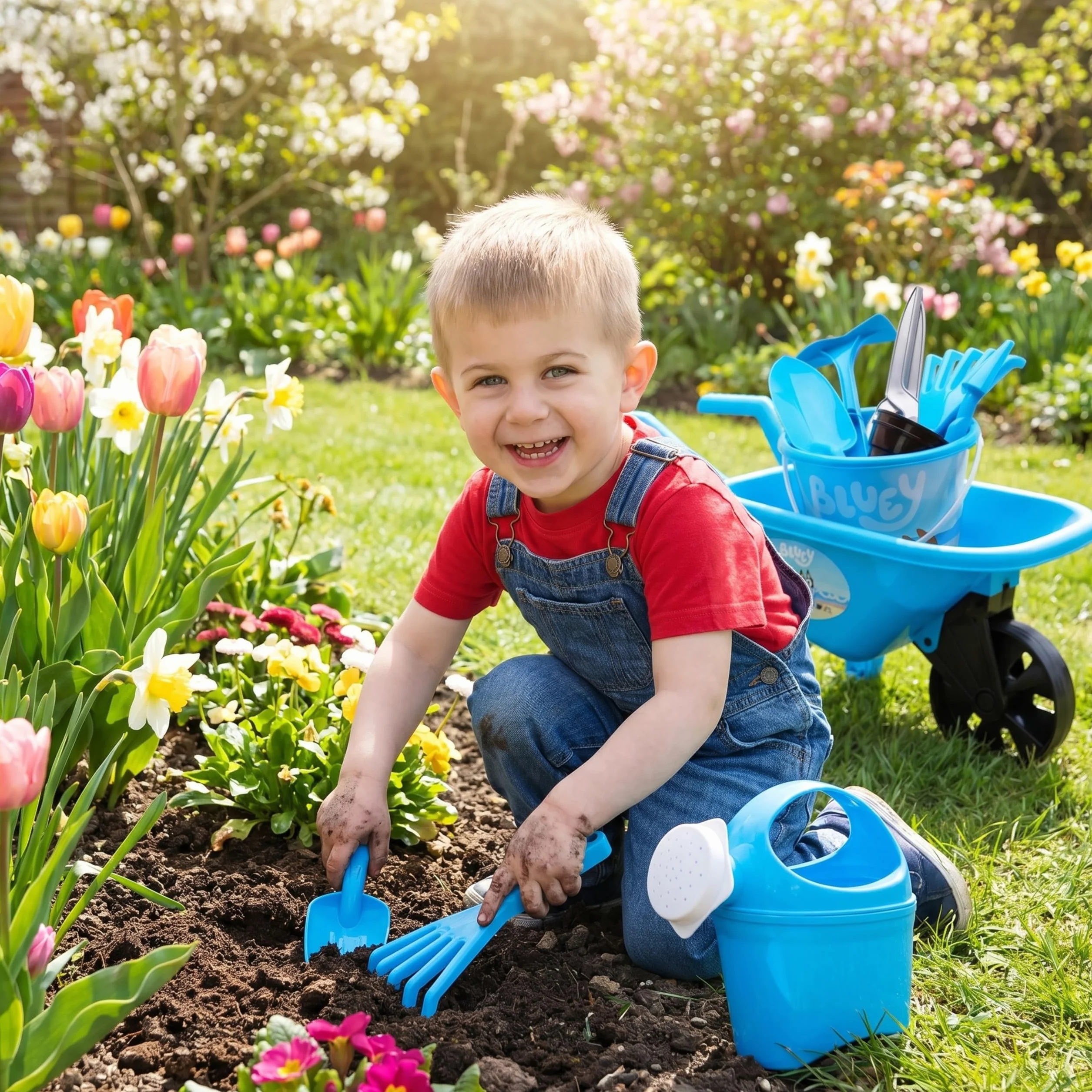 Toyland® Juego de jardinería Bluey de 10 Piezas para niños - Carretilla, regadera, macetas, Herramientas y más - Juego de Juguetes para jardín al Aire Libre - Edad 2+