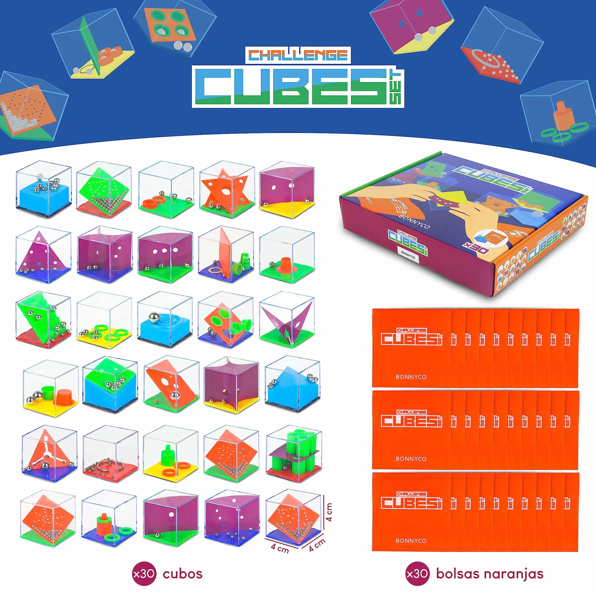 BONNYCO Cubos Rompecabezas Niños Pack 30 Regalos Cumpleaños Niños Colegio. Detalles Cumpleaños Infantil, Relleno Piñata. Regalitos Invitados, Regalos Alumnos Primaria. Mini Juegos para Regalar