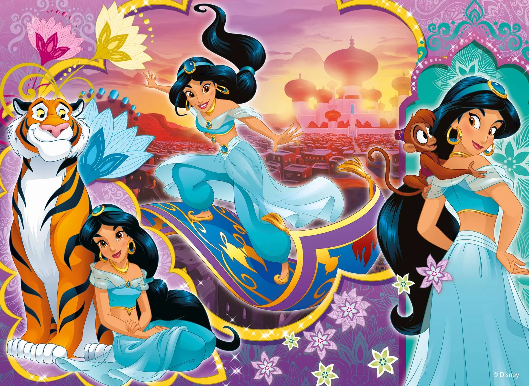 Lisciani Puzzle Disney Princesas 4x48 Piezas 2 en 1 Doble Cara para Colorear 192 Piezas