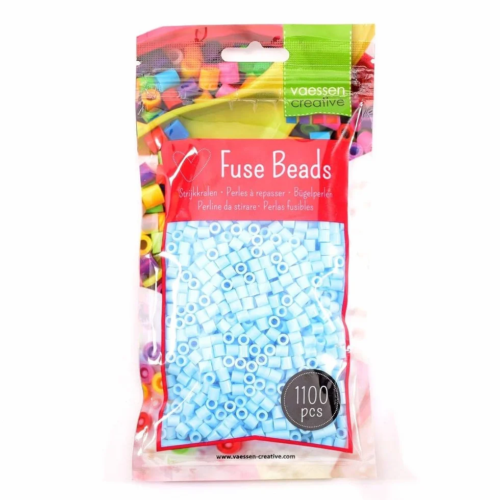 Vaessen Creative 5009-012 Perlas Fusibles, Azul Claro, Set de 1100 Piezas DIY para Niños, Creación de Joyas, Decoraciones Hechas en Casa y Otras Ideas de Manualidades, 5mm
