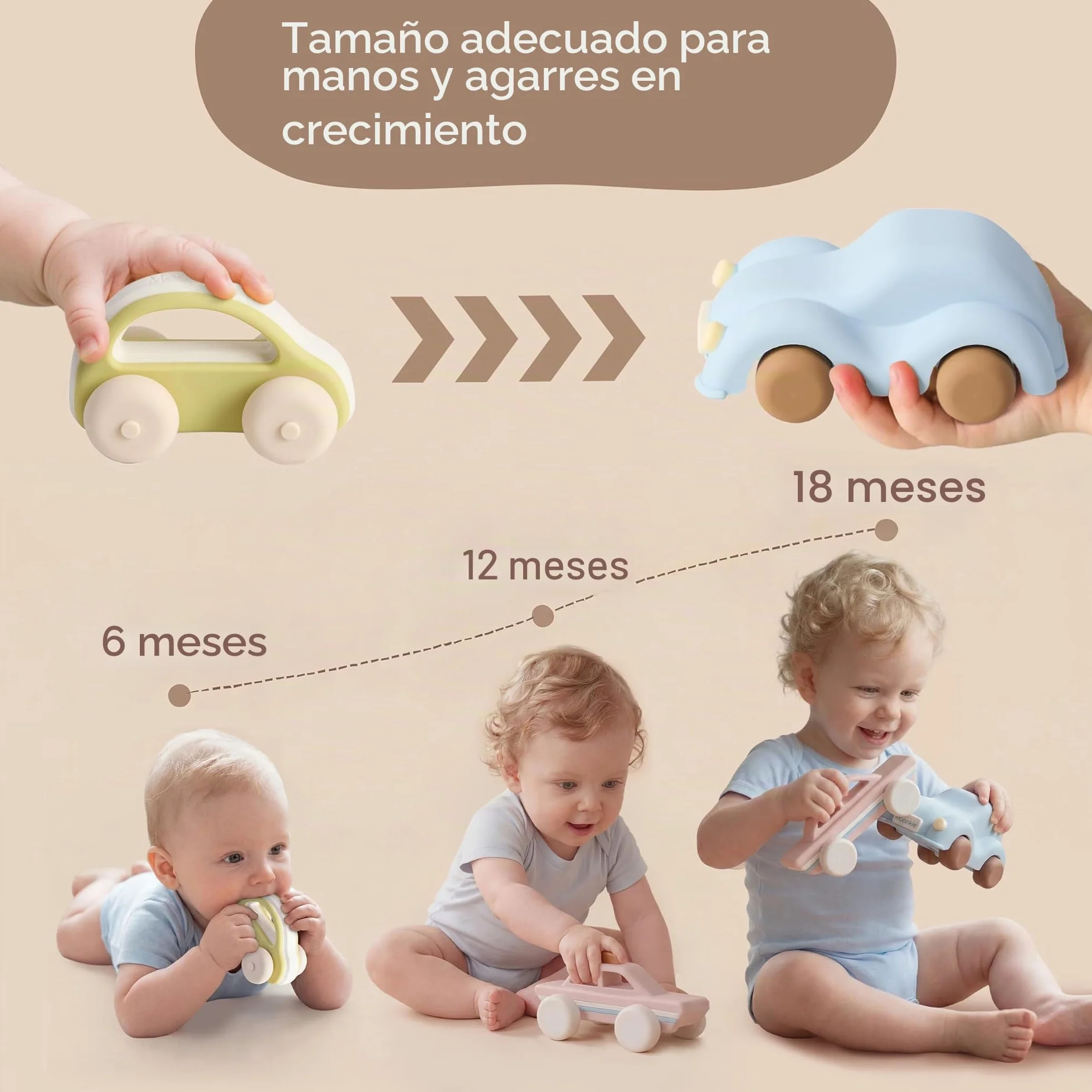 Moonkie Roll & Go Coches para Niños, Paquete de 3, Coches Juguete Silicona Blanda, Regalo Niño 6 Meses+ 1 2 3 Años, Mordedor Bebe, Juguetes Montessori, Coches para Bebes sin BPA, para Casa y Viaje