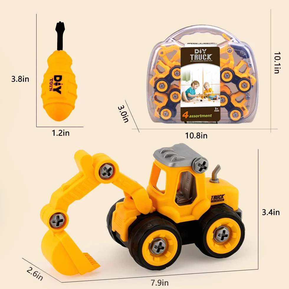 Juguete de Montaje para Coche, Camión y Excavadora Con Destornillador - Vehículos de Construcción Educativos de Bricolaje - Regalo para Niños y Niñas