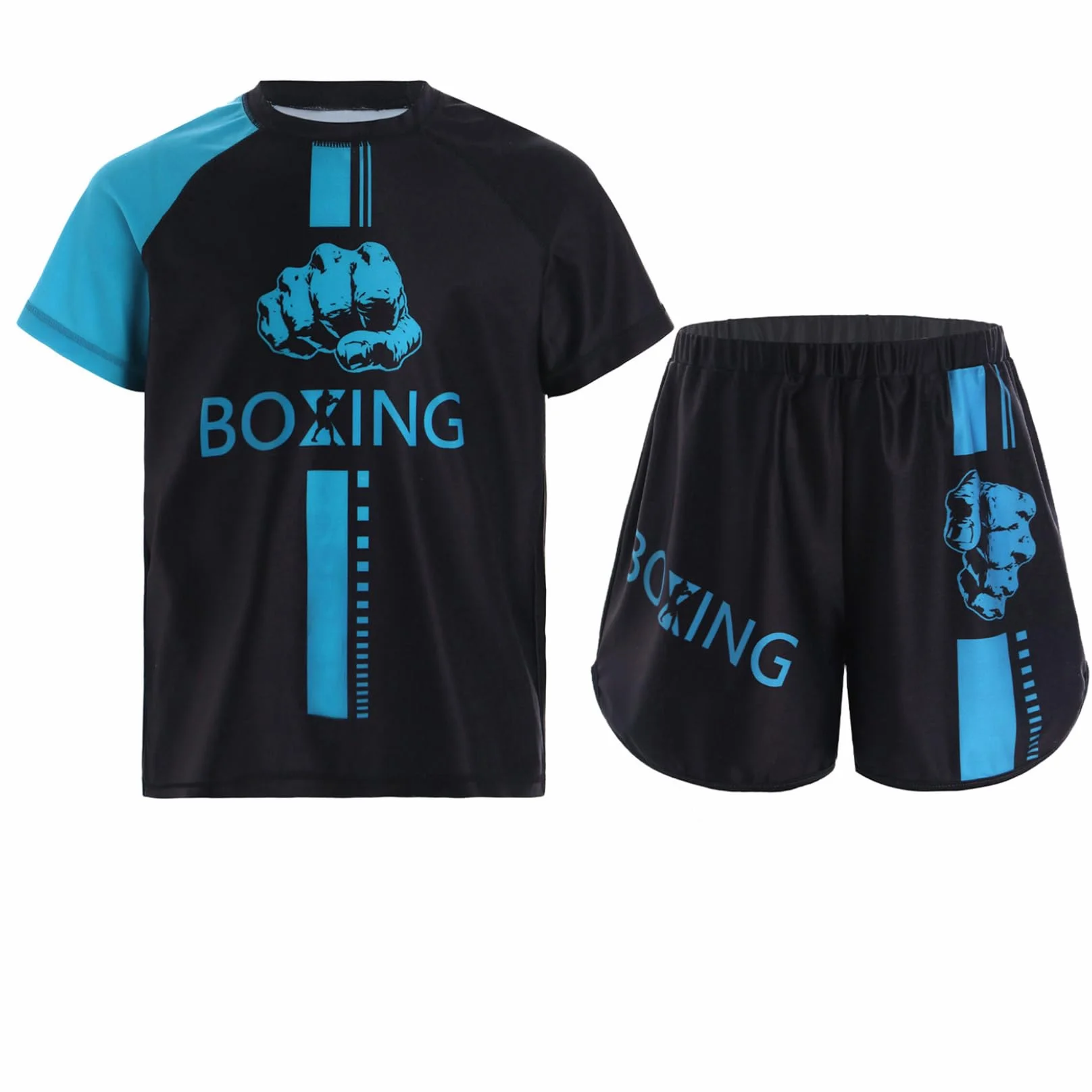 Runhomal Conjunto de niño Camiseta y pantalones cortos de boxeo tailandés Combat MMA Entrenamiento deportivo 5-16