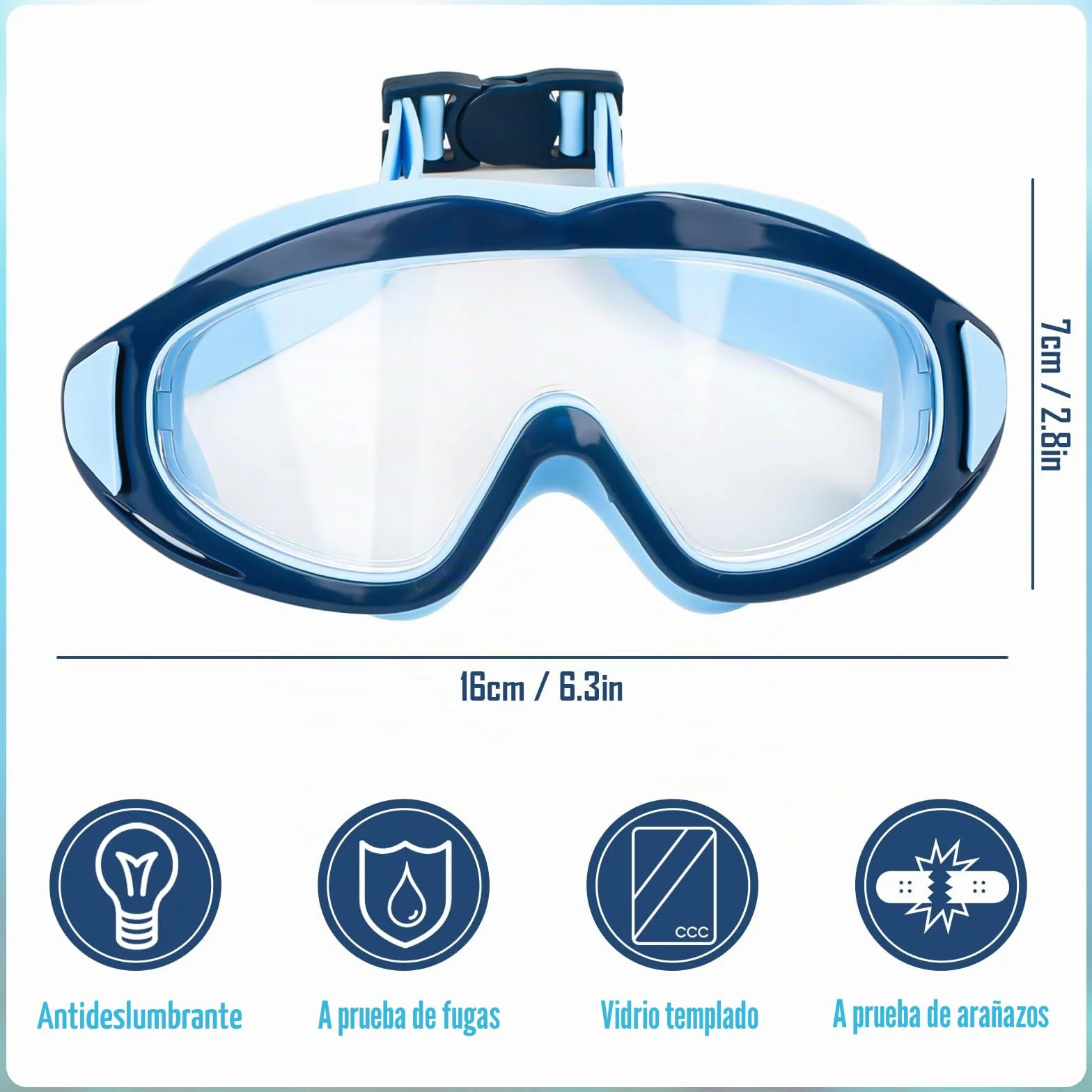 Gafas de natación para niños 3-15 años antivaho impermeables máscara de buceo panorámica 180° antifugas