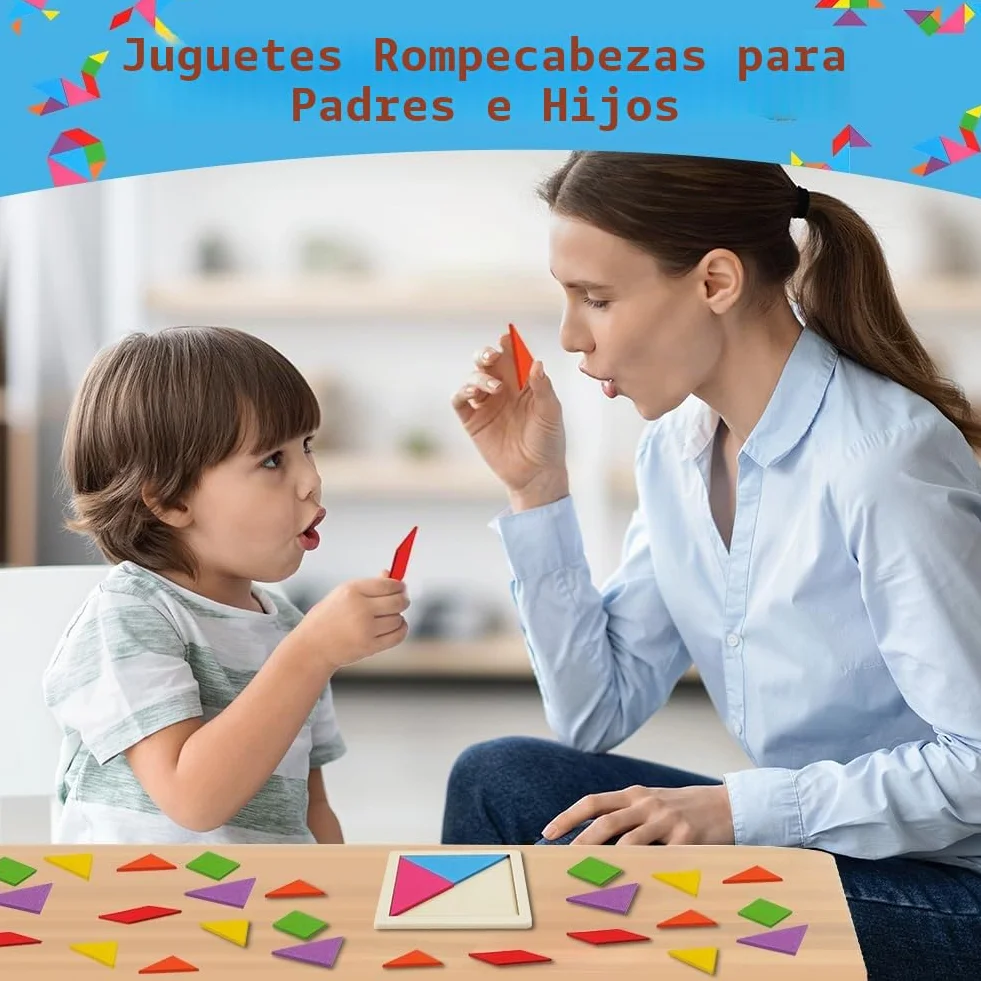 Ainiv 24PCS Tangram Infantil Puzzle Madera Montessori Rompecabezas Educativos para Niñas y Niños