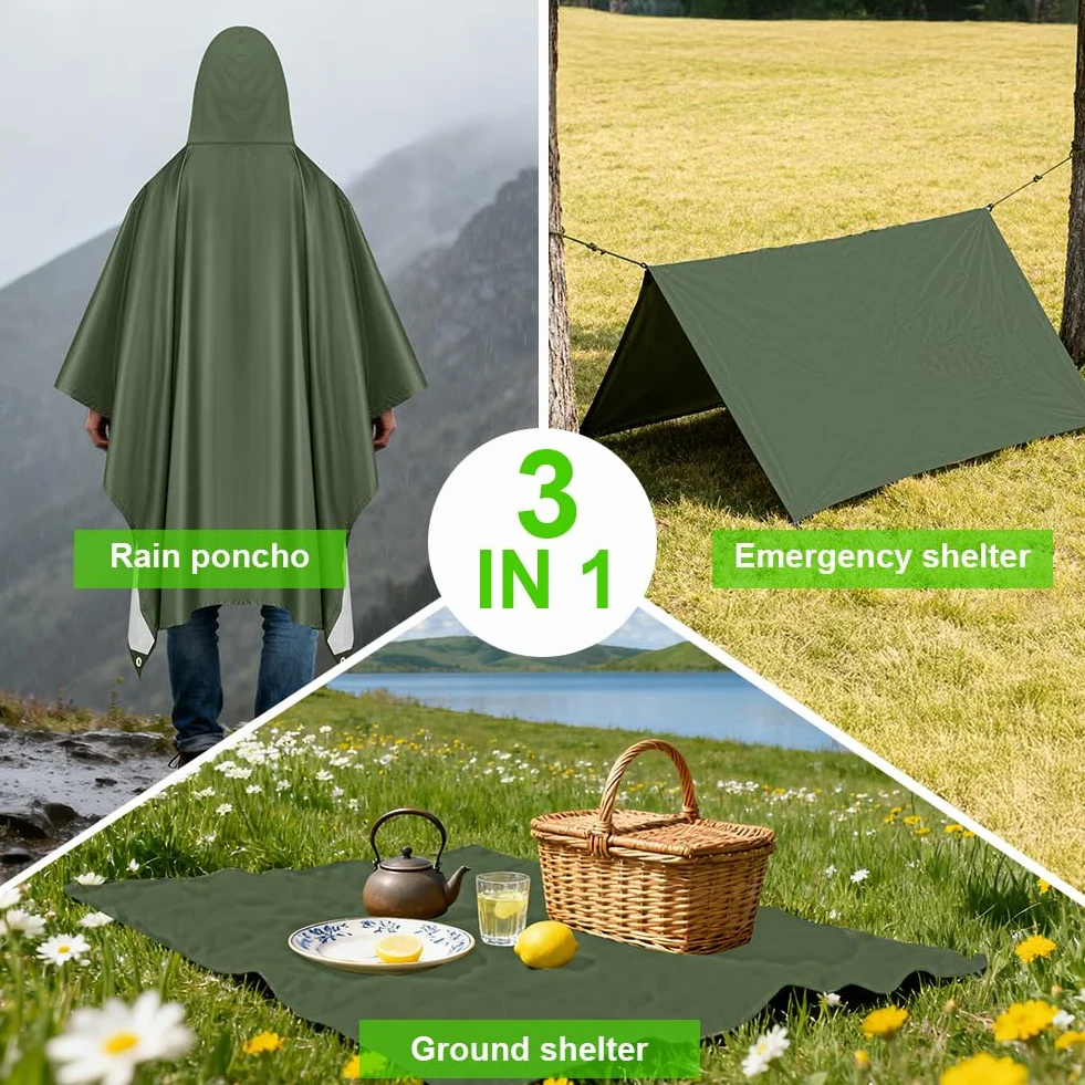 Vicloon Poncho de Lluvia Impermeable 3 en 1 Multifuncional Transpirable Ultrafino para Mujer Hombres Talla Grande