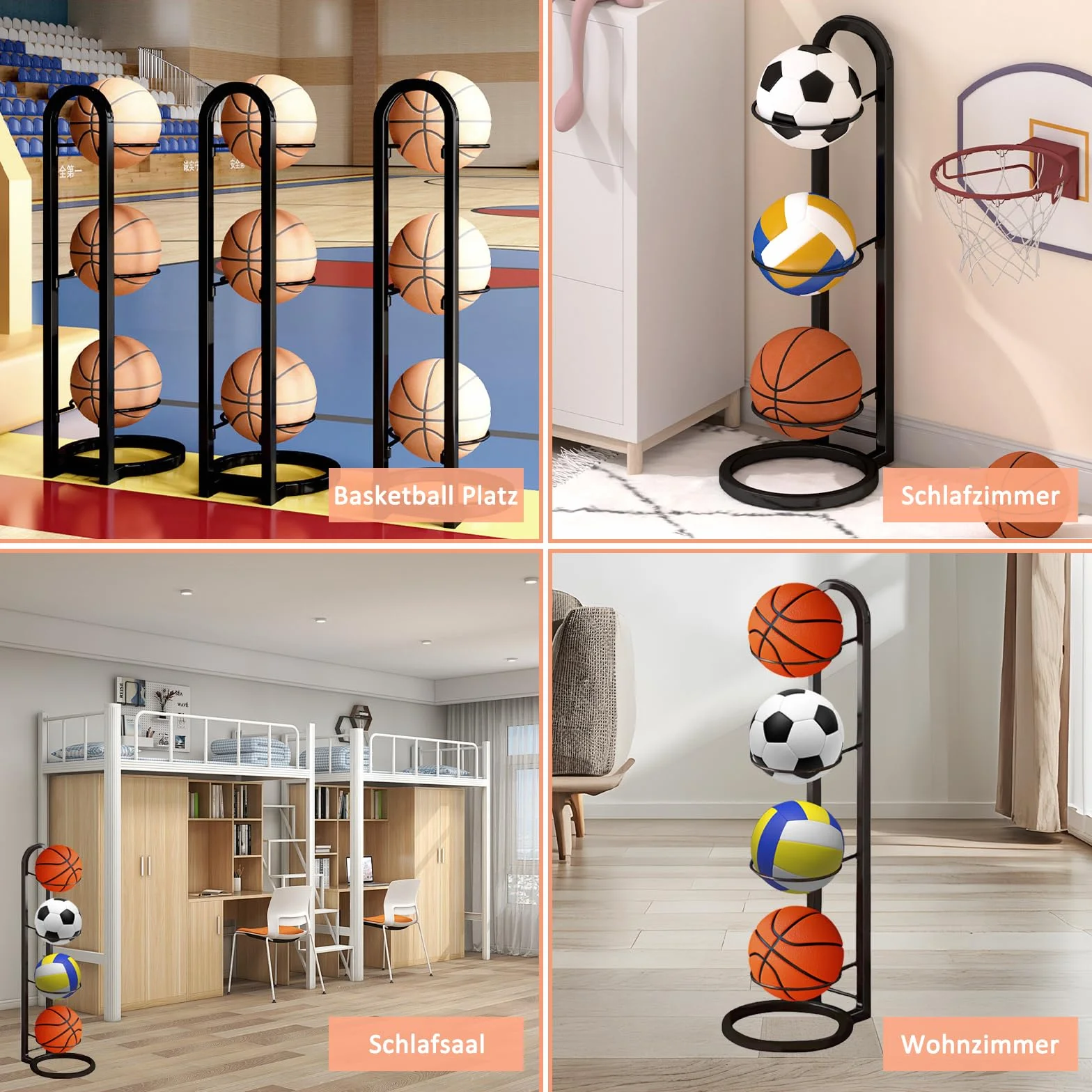 Soporte para balones verticales exhibición baloncesto fútbol voleibol