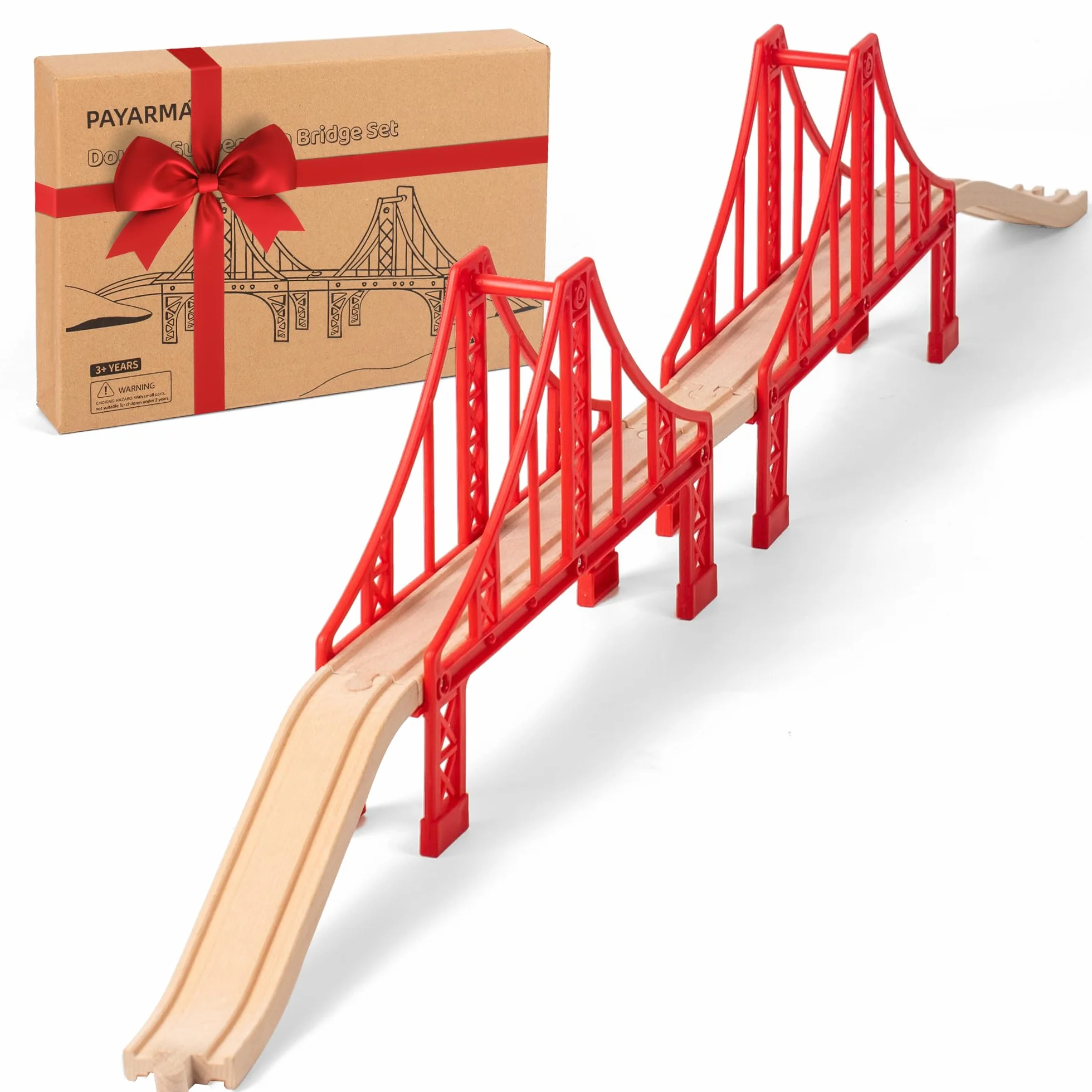 Tren Madera Tren Juguete Accesorios Accesorios para Vías de Ferrocarril Tren de Doble Puente Colgante Trenes de Juguetes para Niños 3-5 Años