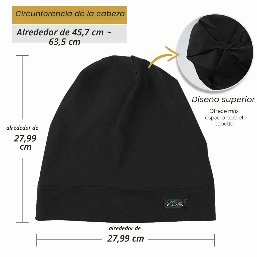 FocusCare ADJUST-1 Gorro de dormir ajustable con forro de satén para rastas y pelo rizado, Talla L, Negro