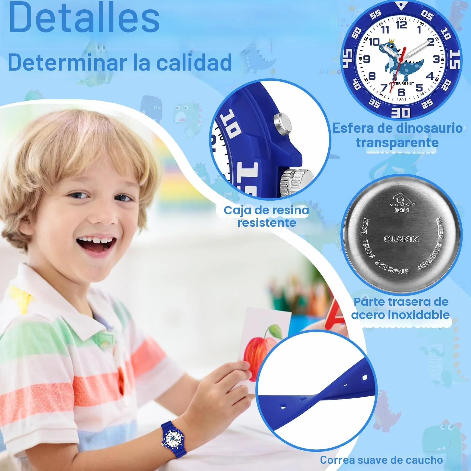 Reloj de Pulsera para Niños Analógico 30M Resistente al Agua Luz Nocturna 4-12 Años
