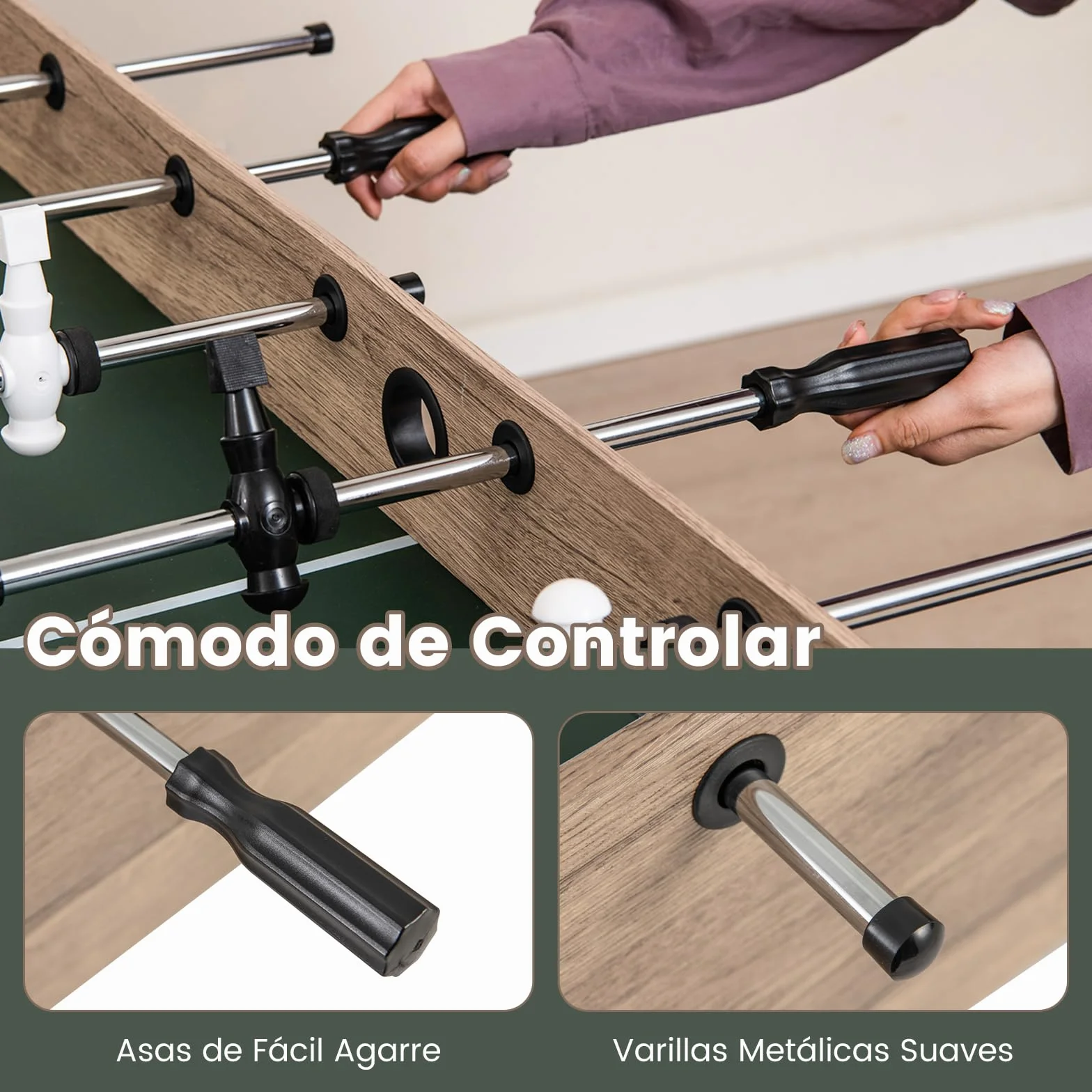 COSTWAY Futbolín de Madera, Mesa de Juego de Fútbol de Arcade con 2 Pelotas y 26 Jugadores, 2 Marcadores de Cuentas, Niveladores de Patas Ajustables para Niños y Adultos, para Sala de Juegos, Fiestas
