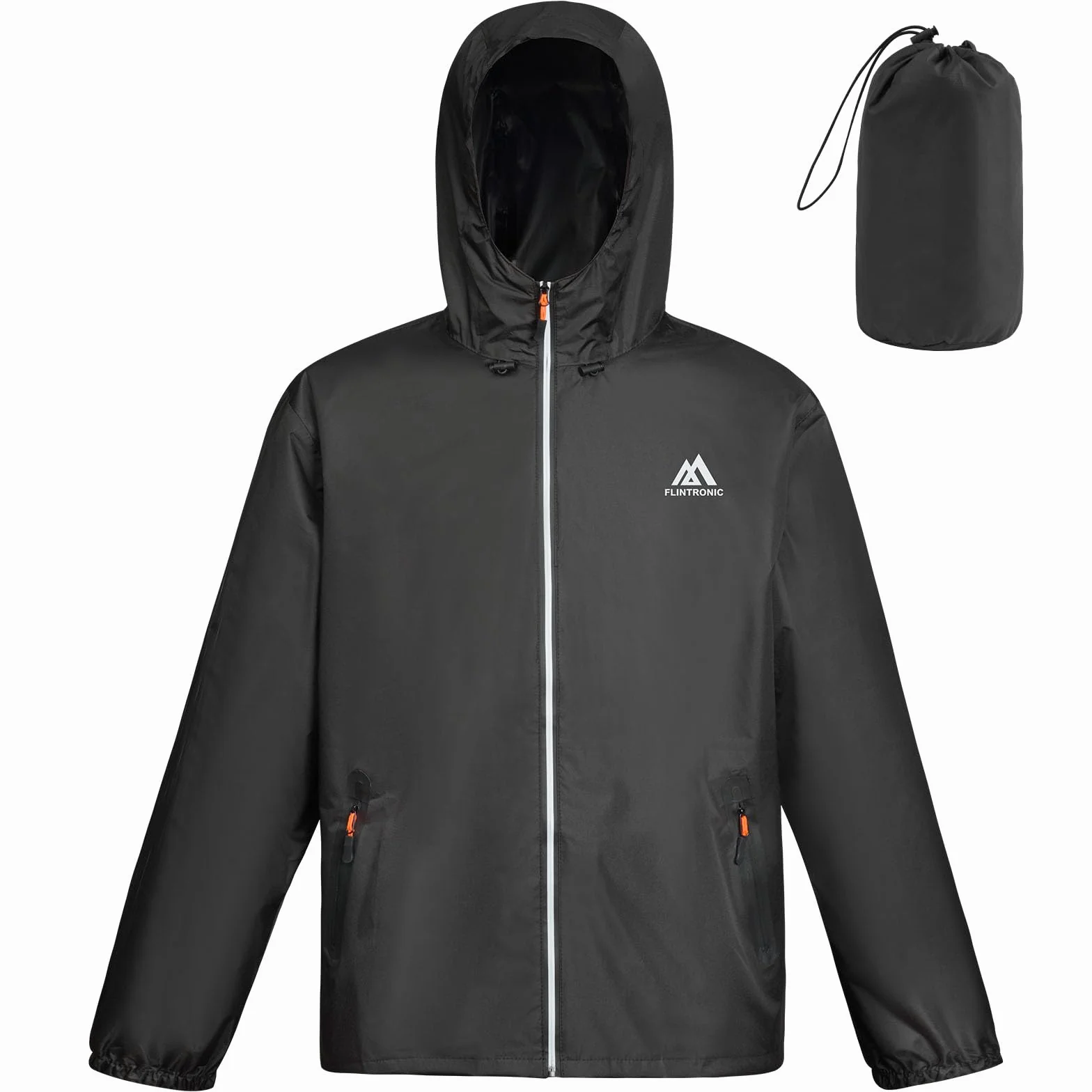 flintronic Chubasquero Hombre Impermeable Chaqueta Ligera Cortavientos Running Capucha Cremallera Bandas Reflectantes Transpirable Bolsillos