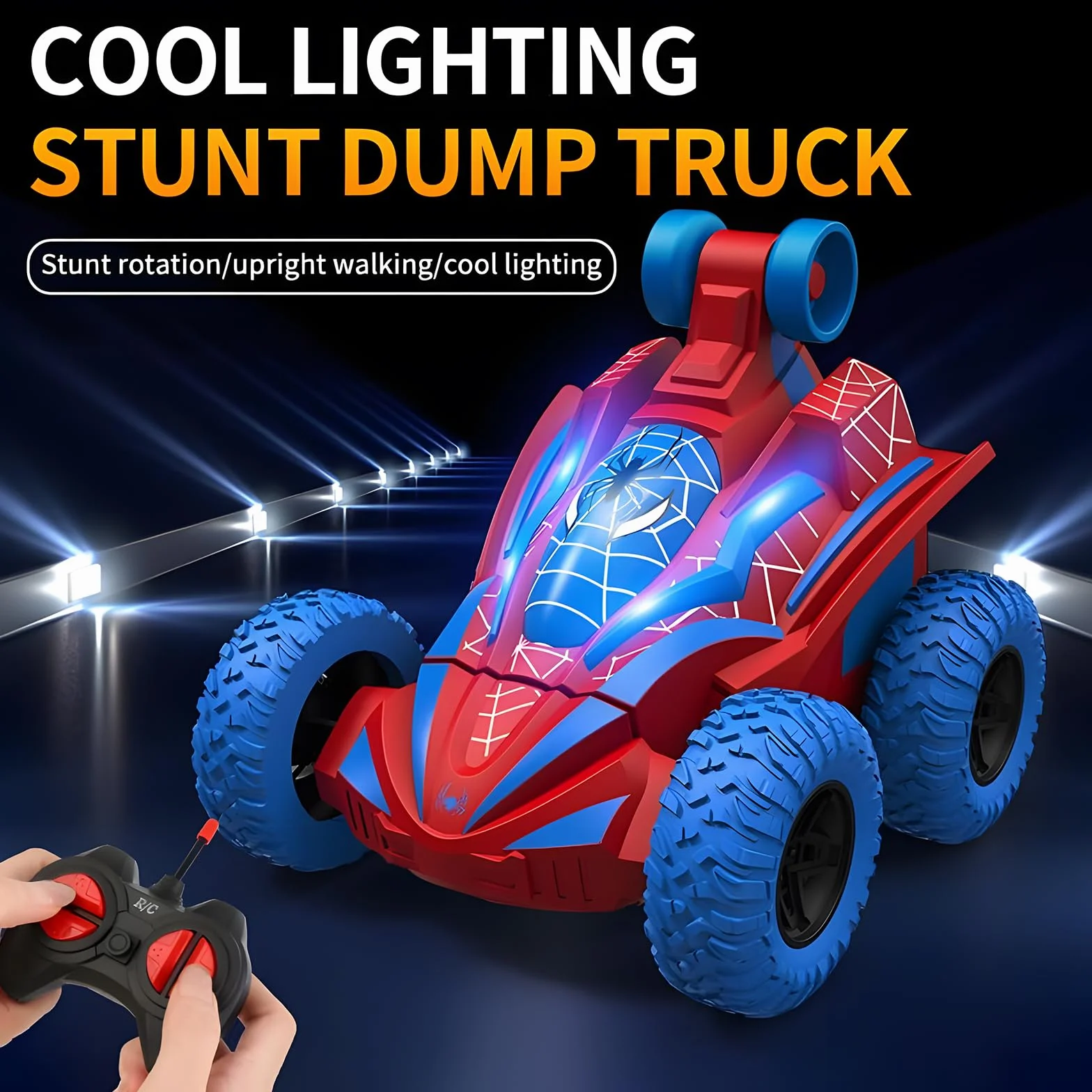 Coche Teledirigido Niños 3 4 5 6 7 8 Años, Monster Truck Carro Telecomandado Criança con Luces, Spider Coche RC Radiocontrol 360 Grados de Rotación Remote Control Car Regalo Cumpleaños Navidad