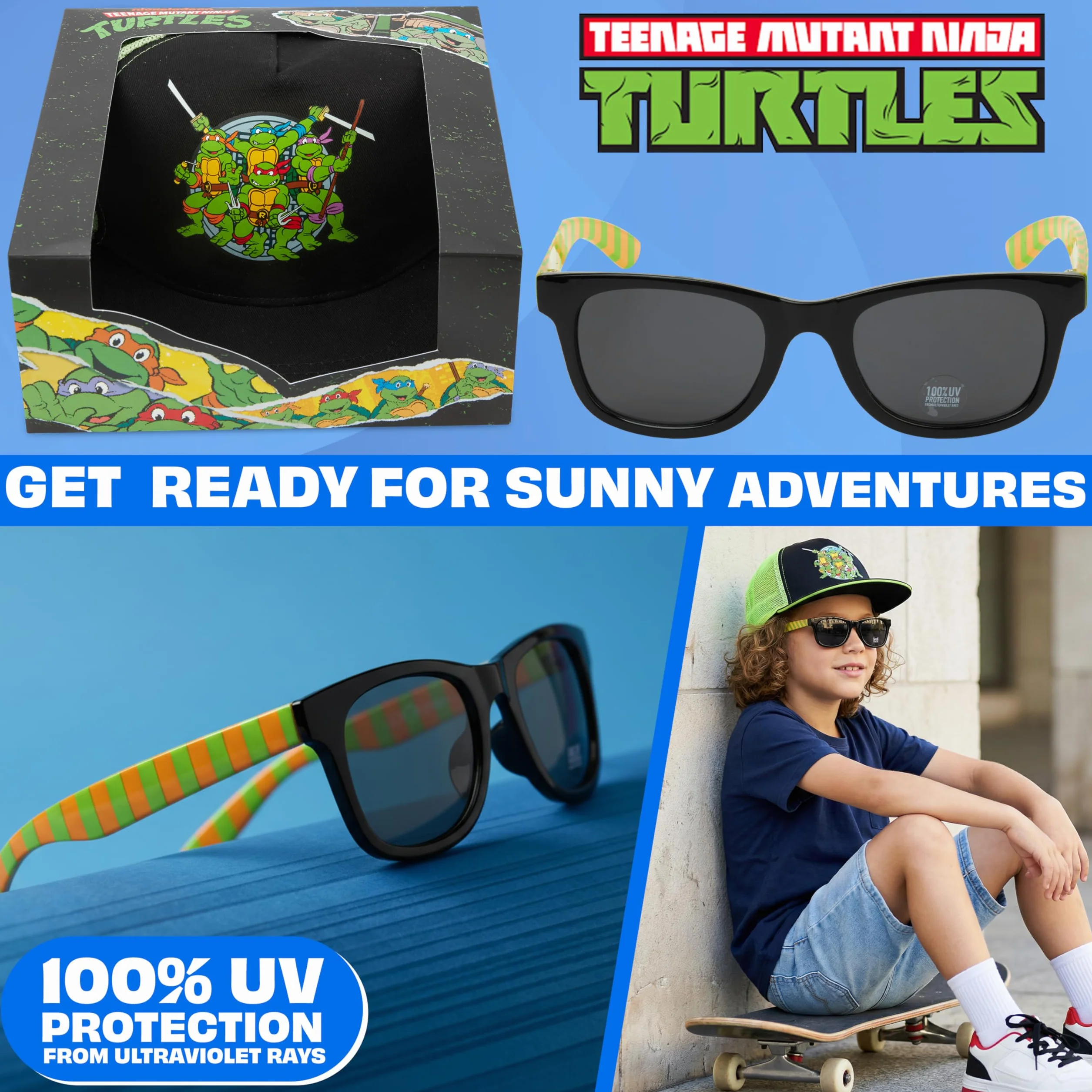 Batman Tortugas Ninja Marvel Avengers Gorra y Gafas de Sol Niño Set, Protección UV