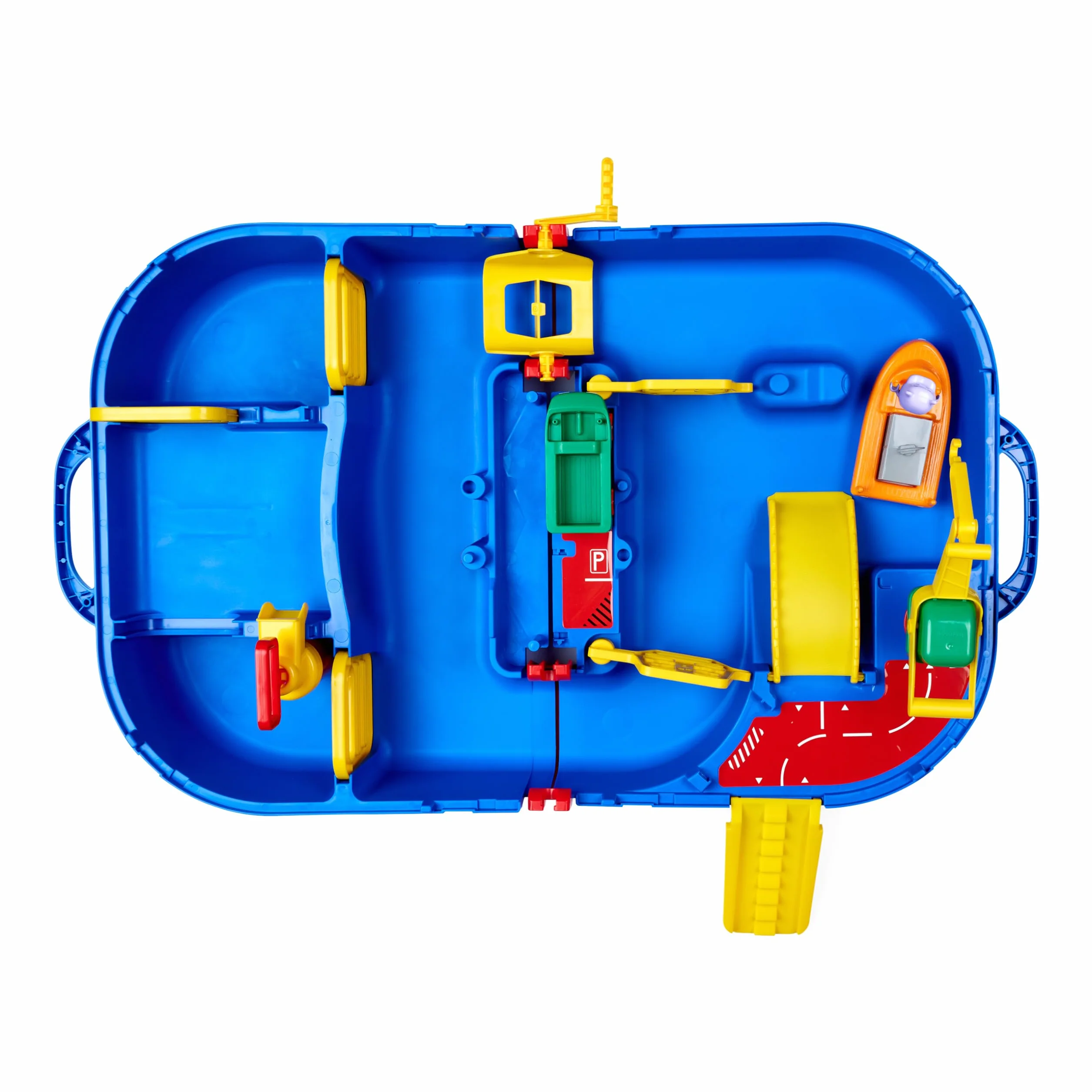 AquaPlay - LockBox - Waterway como maletín de Transporte con 27 Piezas, Juego Que Incluye 1 Hippo Wilma, Coche Anfibio y Bote contenedor, para niños a Partir de 3 años, 8700001516, Color Azul