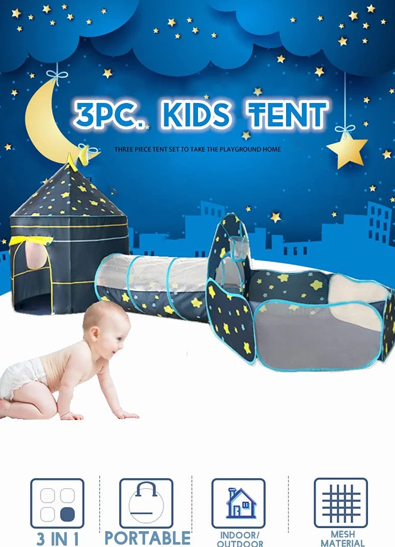Tunel de Juego Infantil, Tienda campaña Infantil, Carpa Infantil con túnel y Piscina de Bolas, Casa de Juegos 3 y 1 para niñas y niños, Almacenaje Plegable