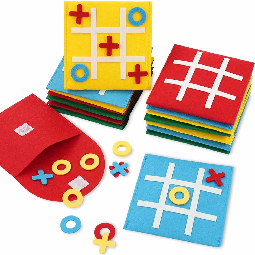 Tres en Raya Niños Animales Pack 16, Mini Juego de Mesa de Fieltro, Regalos Alumnos Primaria, Detalles Cumpleaños Niños, Juego de Viaje, Multicolor