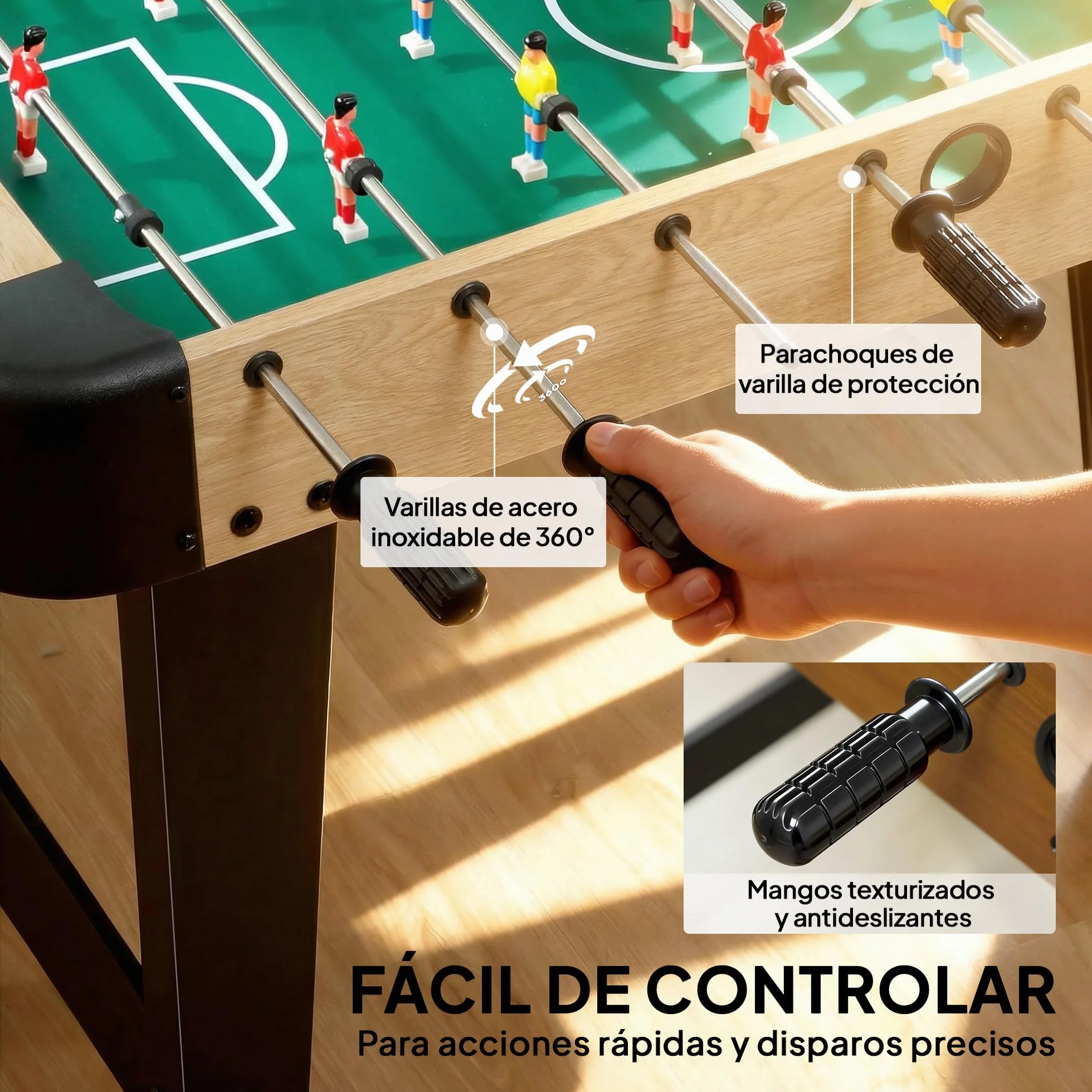 SPORTNOW Futbolín para Niños de Madera, Mesa de Futbolín con 2 Marcadores, 8 Asas, 22 Jugadores, 8 Barras y 2 Bolas, Regalo para Adultos, Familias, Fiestas, 92x75x71 cm, Natural
