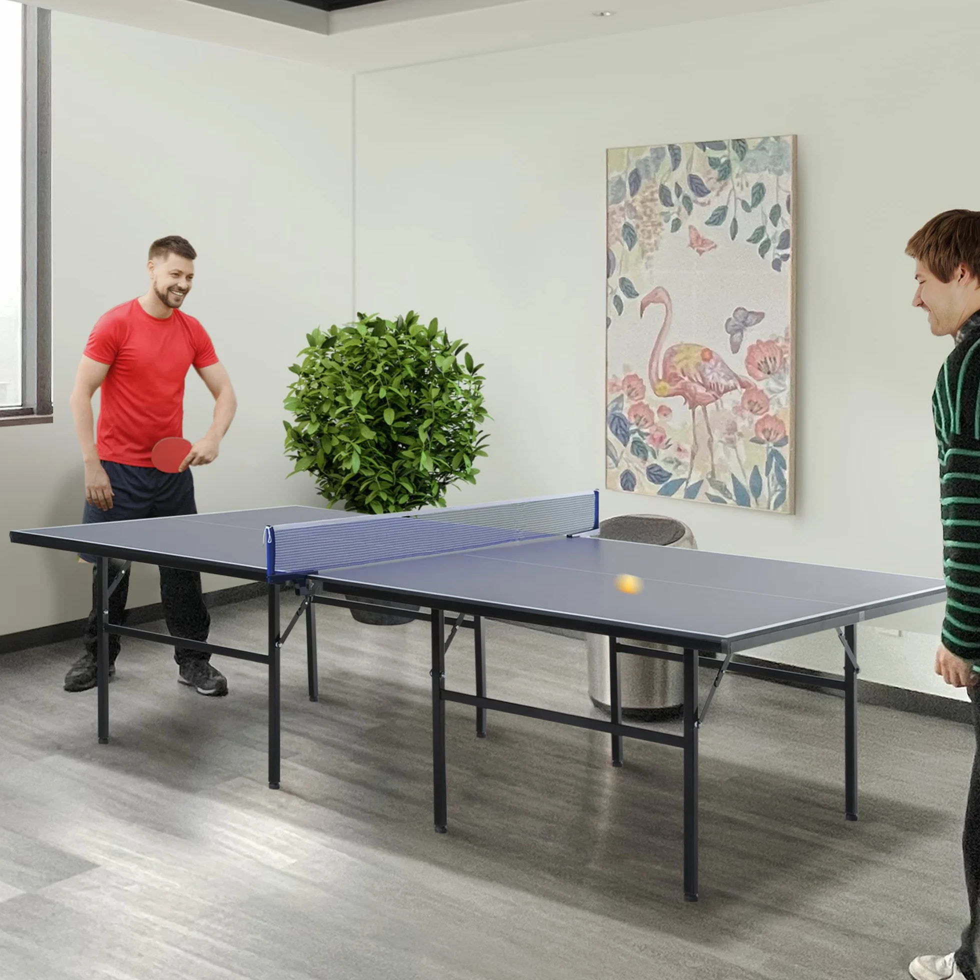 Homcom Mesa de Ping Pong Plegable 152.5x274x76cm Tenis de Mesa Acero MDF Azul